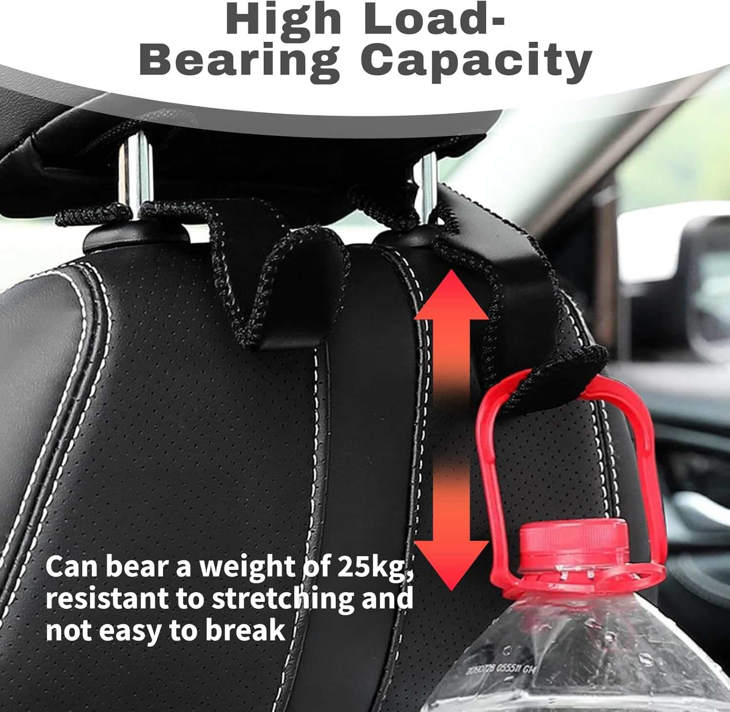 Universal Car Hooks for Back Seat Headrest, Microfiber Leather & Stainless Steel Hanger Holder for Bags, Purses, Cloth, Drinks, Groceries, Strong & Sturdy Design (Black, 2 Pack) image number 1