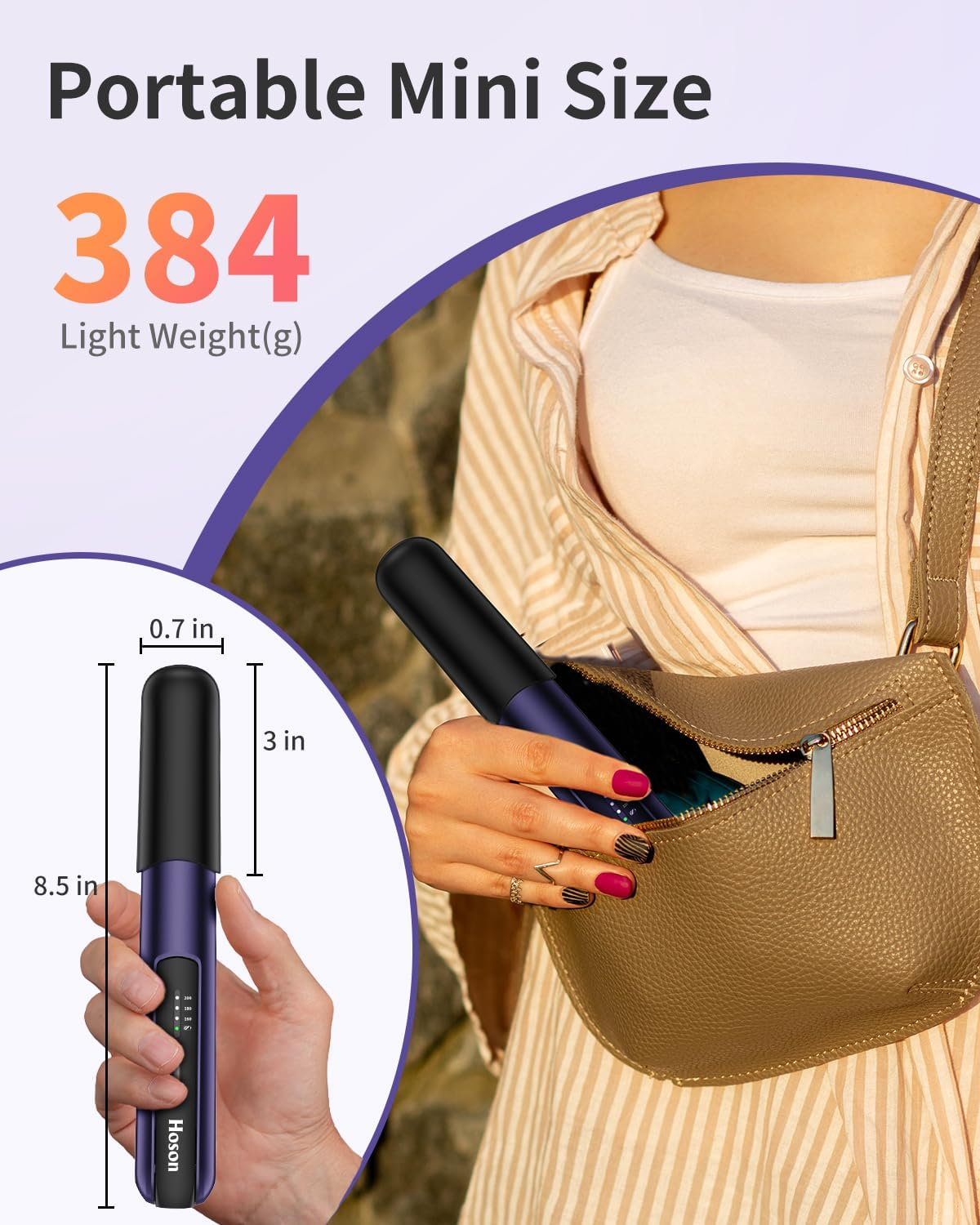 Hoson Cordless Hair Straightener,Portable Mini Flat Iron Travel for Bangs,Short Hair,Usb-C Rechargeable Wireless Curling Iron and Curler 2 in 1,Purple,For Touch Ups - Hot Pink image number 6