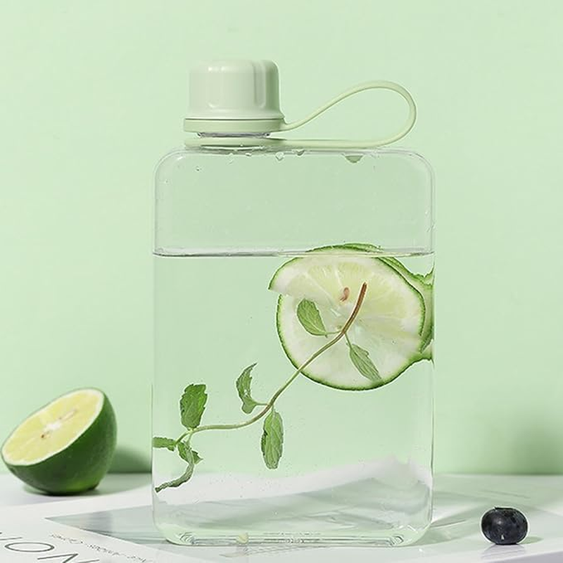 1Pc Slim Square Travel Water Bottle,Flat Drink Cup Water Bottle,Tritan Transparent Flat Water Bottle Small Water Bottle Slim Square Slim Bottle Water Flask,Flat Water Bottle Travel Flask,240Ml,Green image number 6