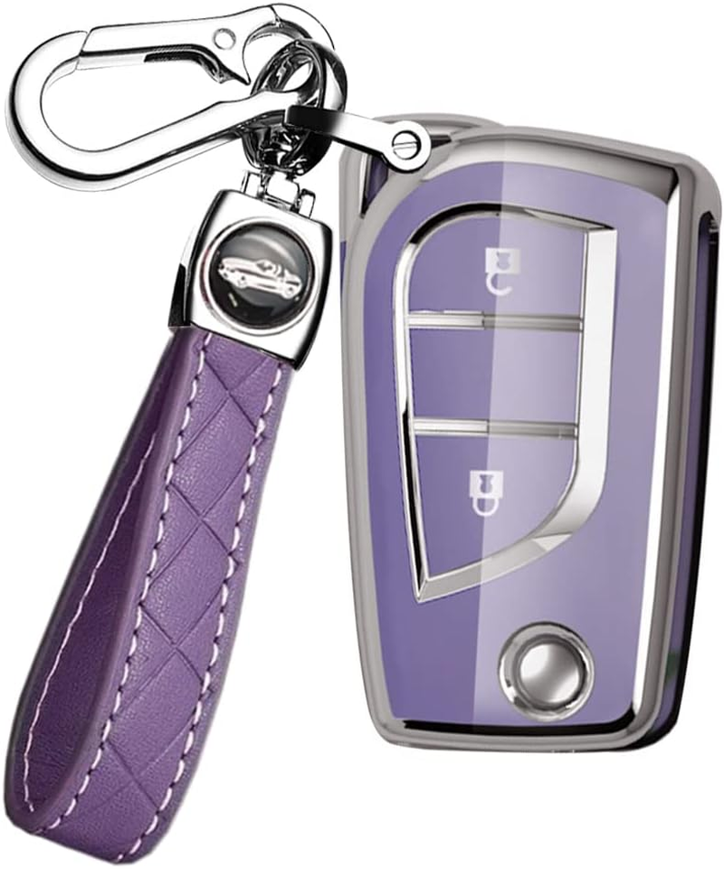 TPU Flip Car Key Fob Cover Fit for Toyota Aygo Yaris Corolla Auris Avensis Hilux Rav4 2010-2020 Key Case Shell Key Holder Bag Keychain Keyring Decoration Accessories 2 Buttons White