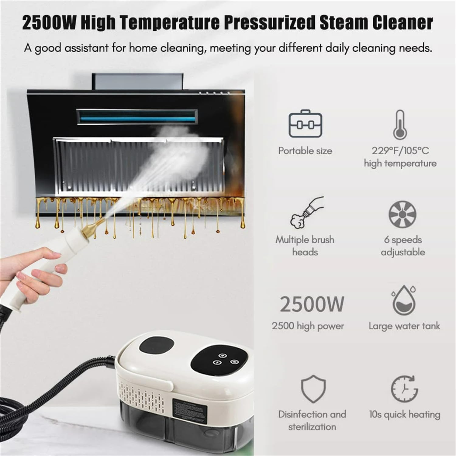 2500W High Pressure Steam Cleaner 1.1L Tank Handheld Steam Cleaner Pressurized Steam Cleaner for Kitchen Bathroom Car White AU image number 2