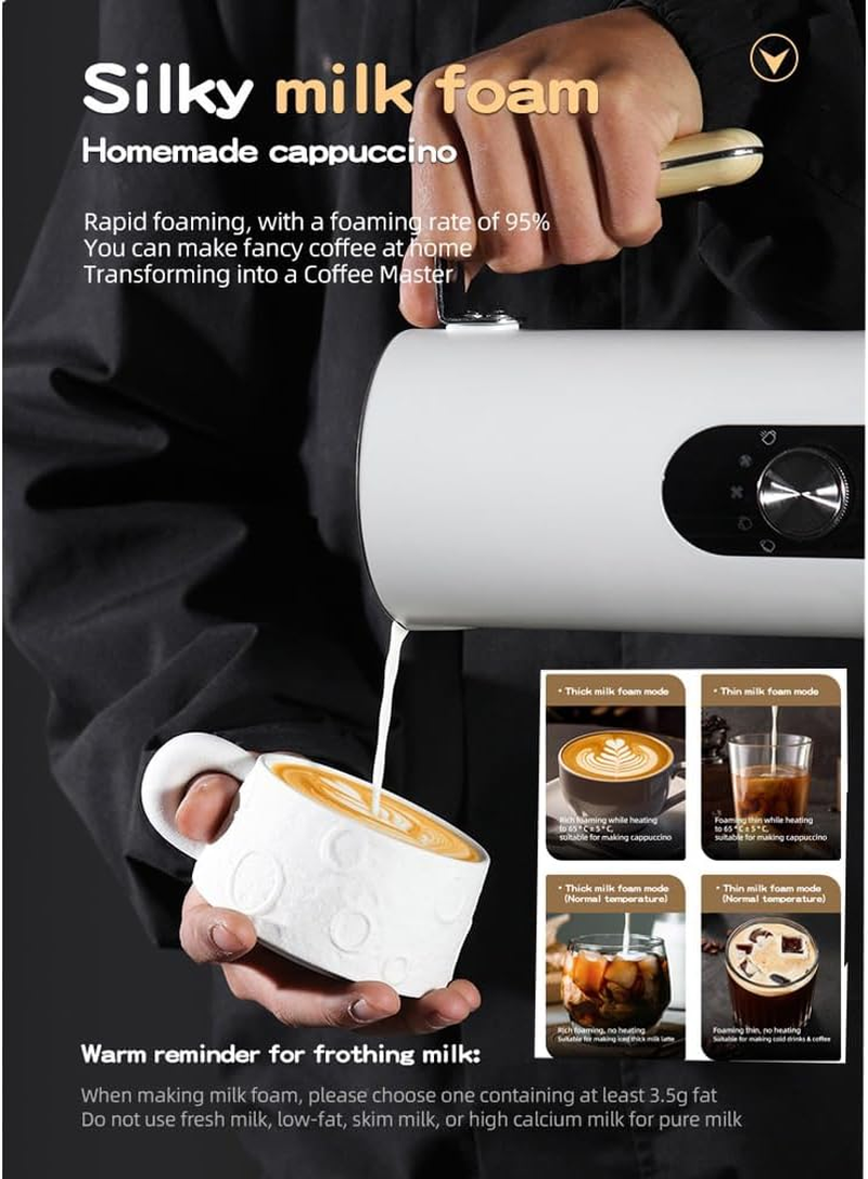 Electric Milk Frother and Steamer with Hot/Coldsettings, 5 Modes & Eco Coating Effortless Cleaning, Creates Silky Smoothfoam for All Coffee Types Black