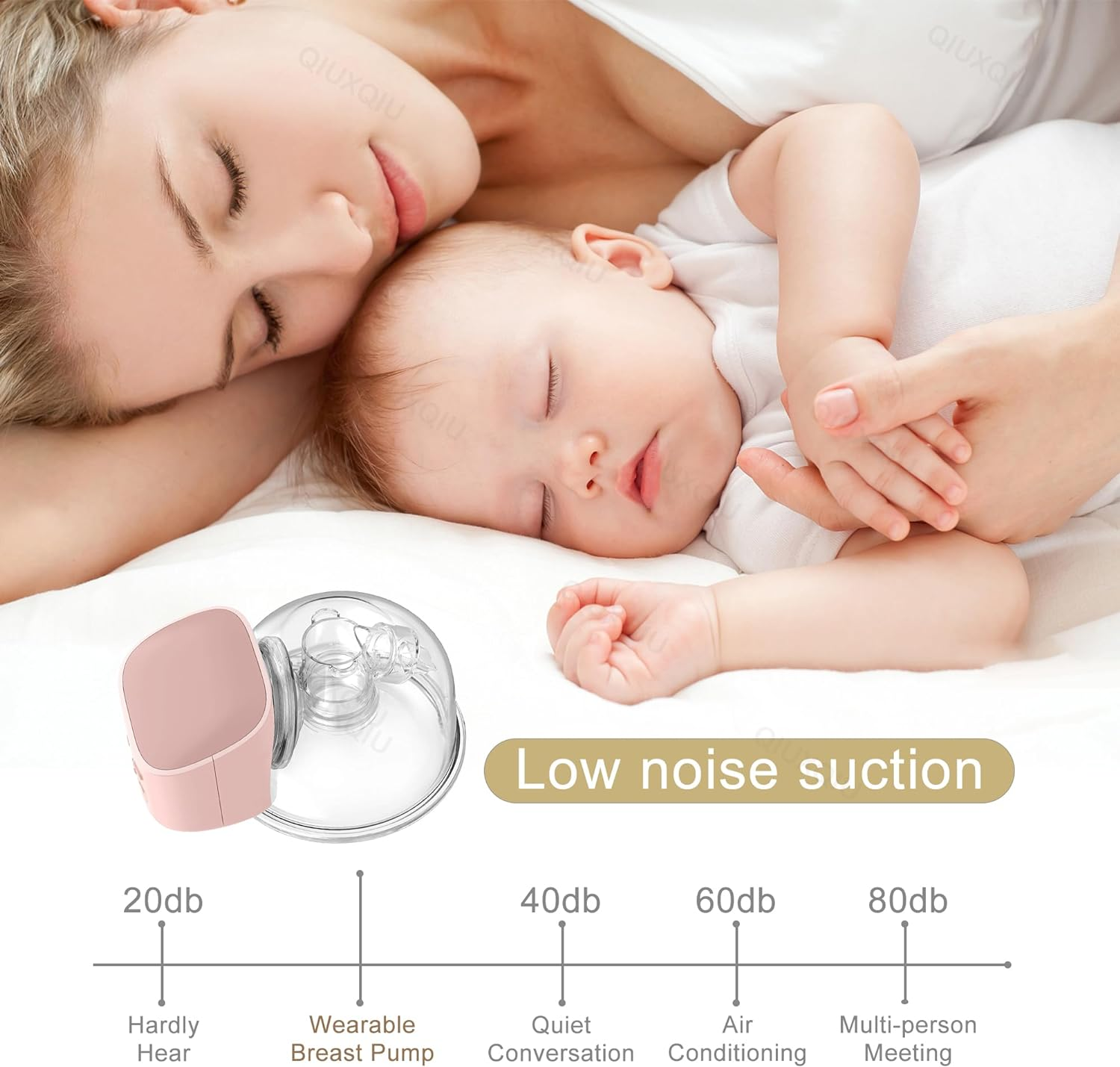 QIUXQIU Wearable Breast Pumps Electric Hands-Free Breast Milk Extractor Portable Spill-Proof Ultra-Quiet Pain Free Breastpump with 2 Mode & 5 Levels USB Rechargeable Battery Breast Milk Pump (Pink) - Pink image number 4