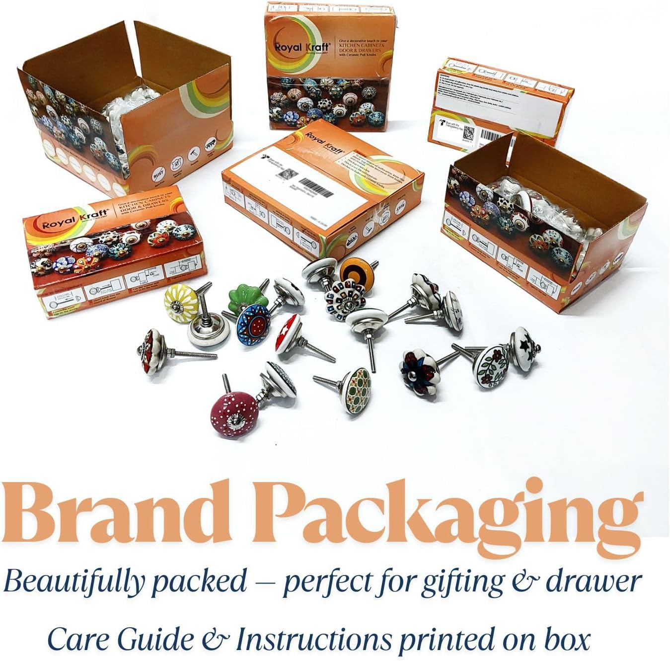 Royal Kraft Vintage Grey Painted Ceramic Pull Knobs for Kitchen Cabinet, Door & Drawer, Wardrobe, Cupboard (10 Designs X 2 Pcs = 20 Knobs) Sknob014_20 image number 4