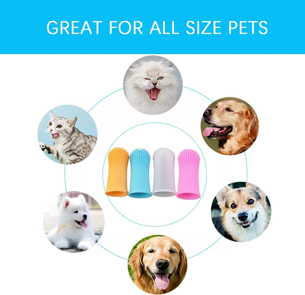 4 PCS Pet Toothbrush Kit, Taicols 360&ordm; Pet Fingerbrush, Finger Teeth Brush, Full Surround Bristles for Easy Teeth Cleaning, Dental Care Tool for Puppies, Cats and Small Pets image number 2