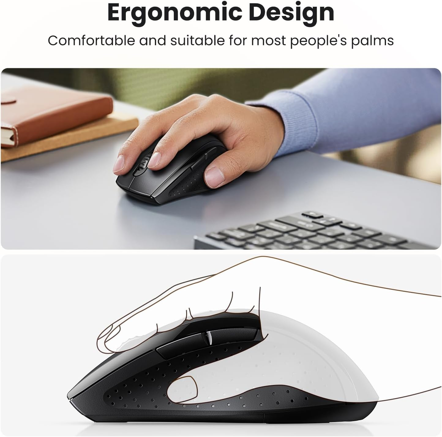 UGREEN Wireless Ergonomic Mouse, 2.4G USB, 1600 DPI Optical Tracking, Silent Mice, &le;40Db, 12-Month Battery Life for Laptop, Macbook, Chromebook image number 3