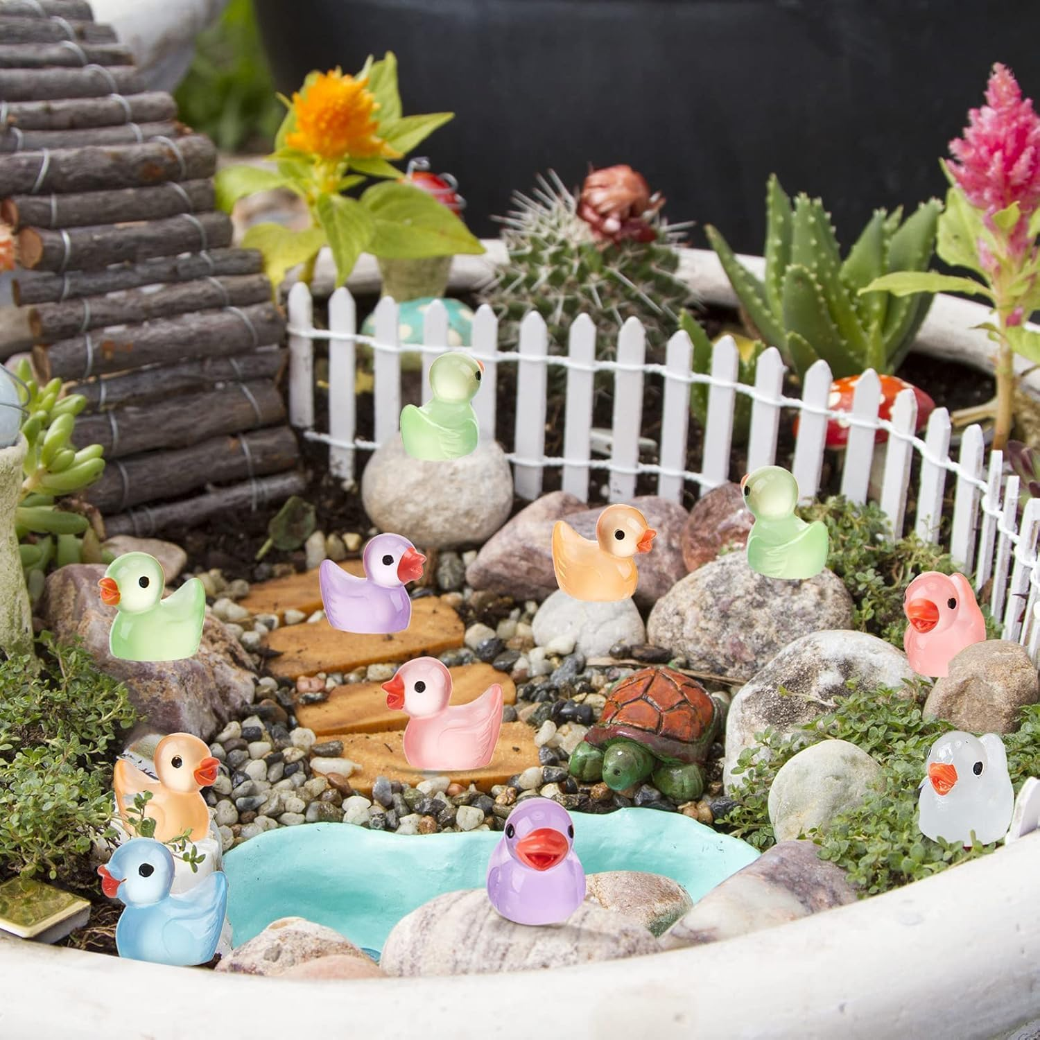 100 Pcs Mini Animals Miniature Resin Figurines in the Mini Animals Garden Miniature Moss Landscape DIY (Duck) image number 6