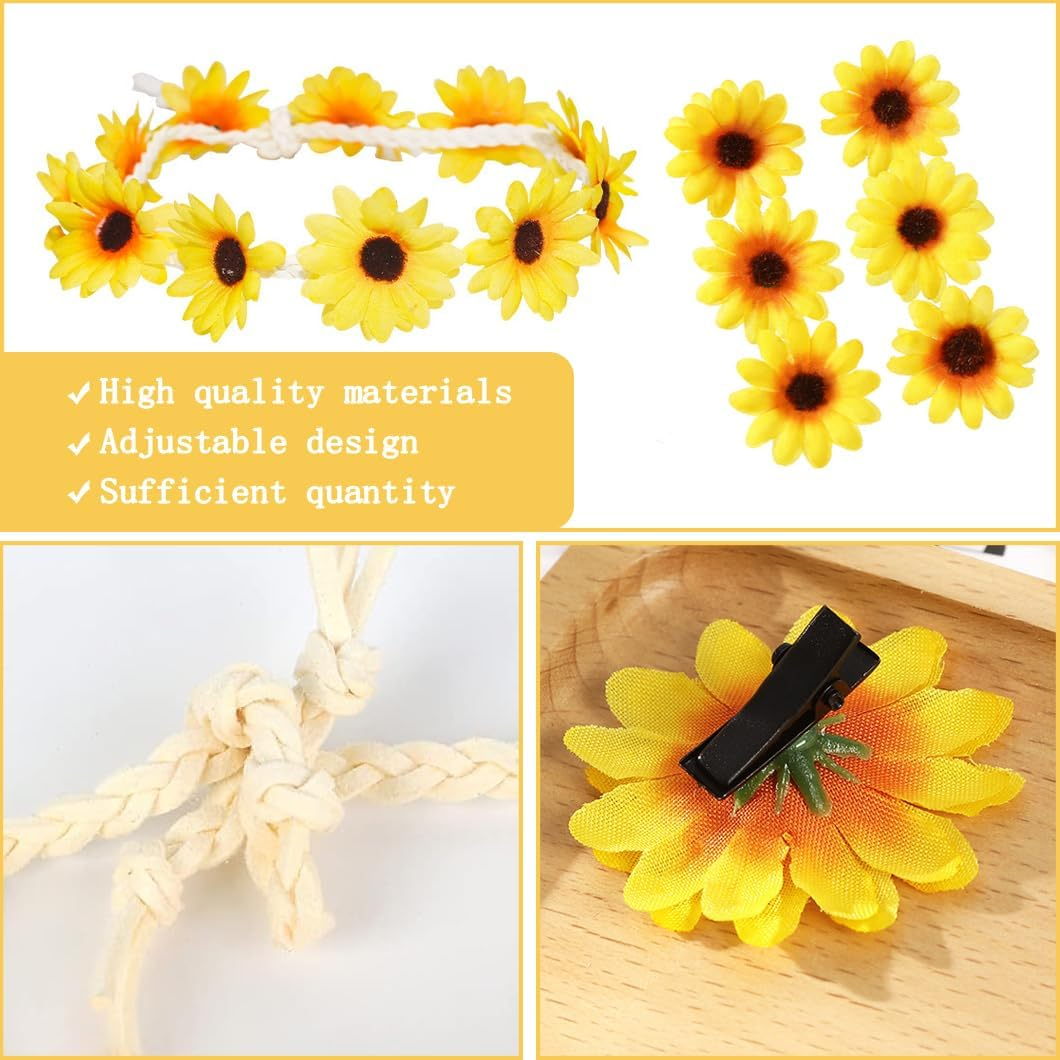 Youery Flower Headband, Sunflower Hair Accessories, Sunflower Headband with 6 Hair Clips, Goose Flowers, Flower Headpiece for Wedding, Beach, Travel, Party