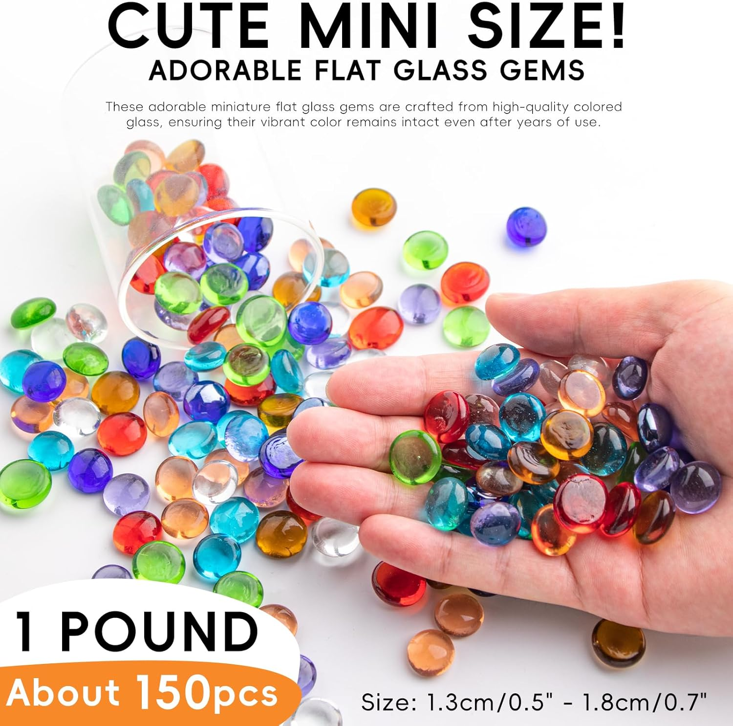 1 LB Mix Color Glass Beads, Mini Flat Glass Marbles for Vase Fillers, Floral Bottom Mancala Gems Pebbles Fish Tank Rocks for Table Scatter Aquarium,Home Decorative Art Craft Supplies(0.5"~0.7")~450G image number 2