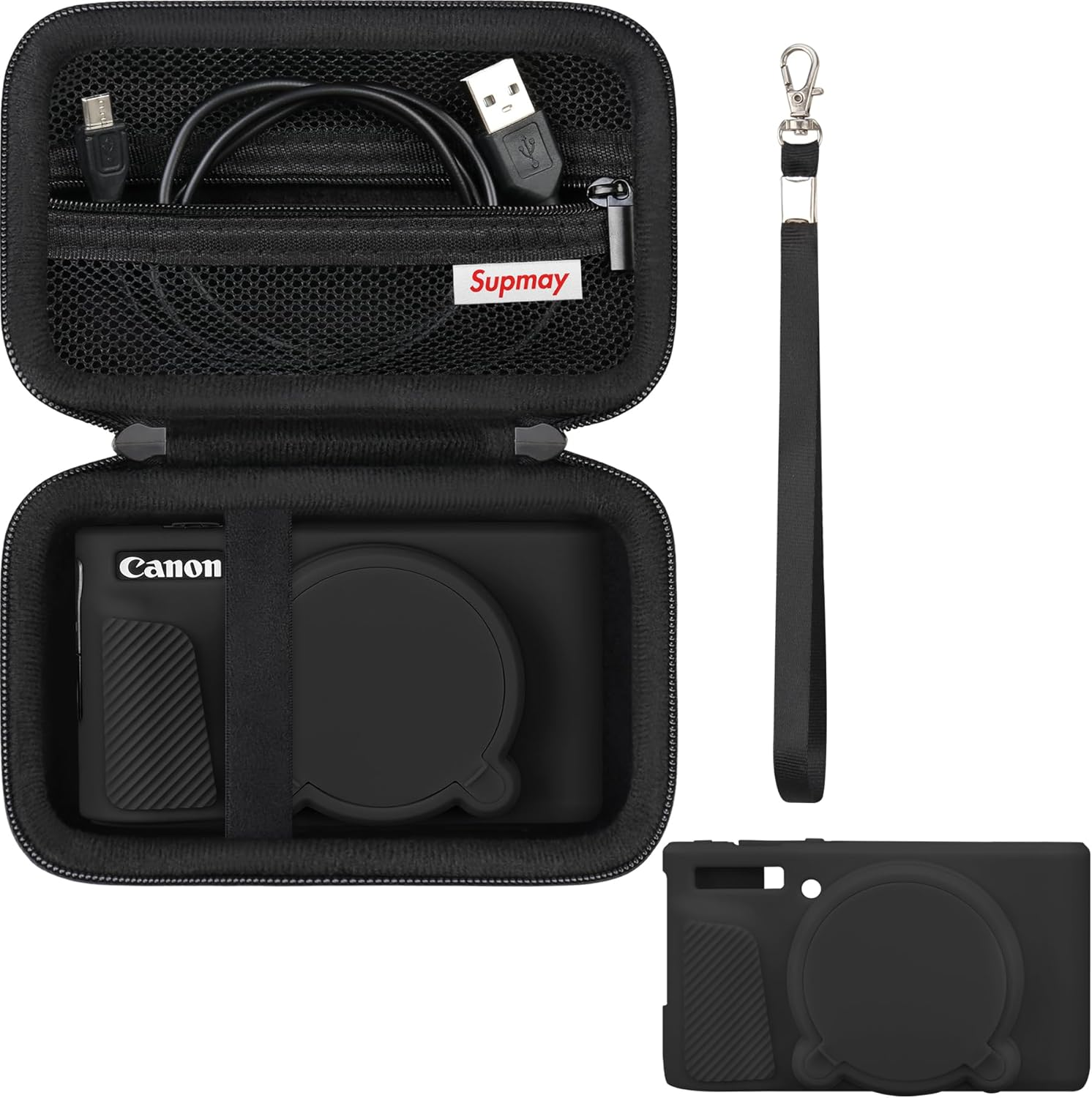 Supmay Case for SX740 SX730 Camera, SX740 SX730 HS Camera Case Bundle, Include Hard Carrying Case*1+Soft Silicone Camera Case*1, Compatible with Canon Powershot SX740/ SX730 HS Digital Camera, Black