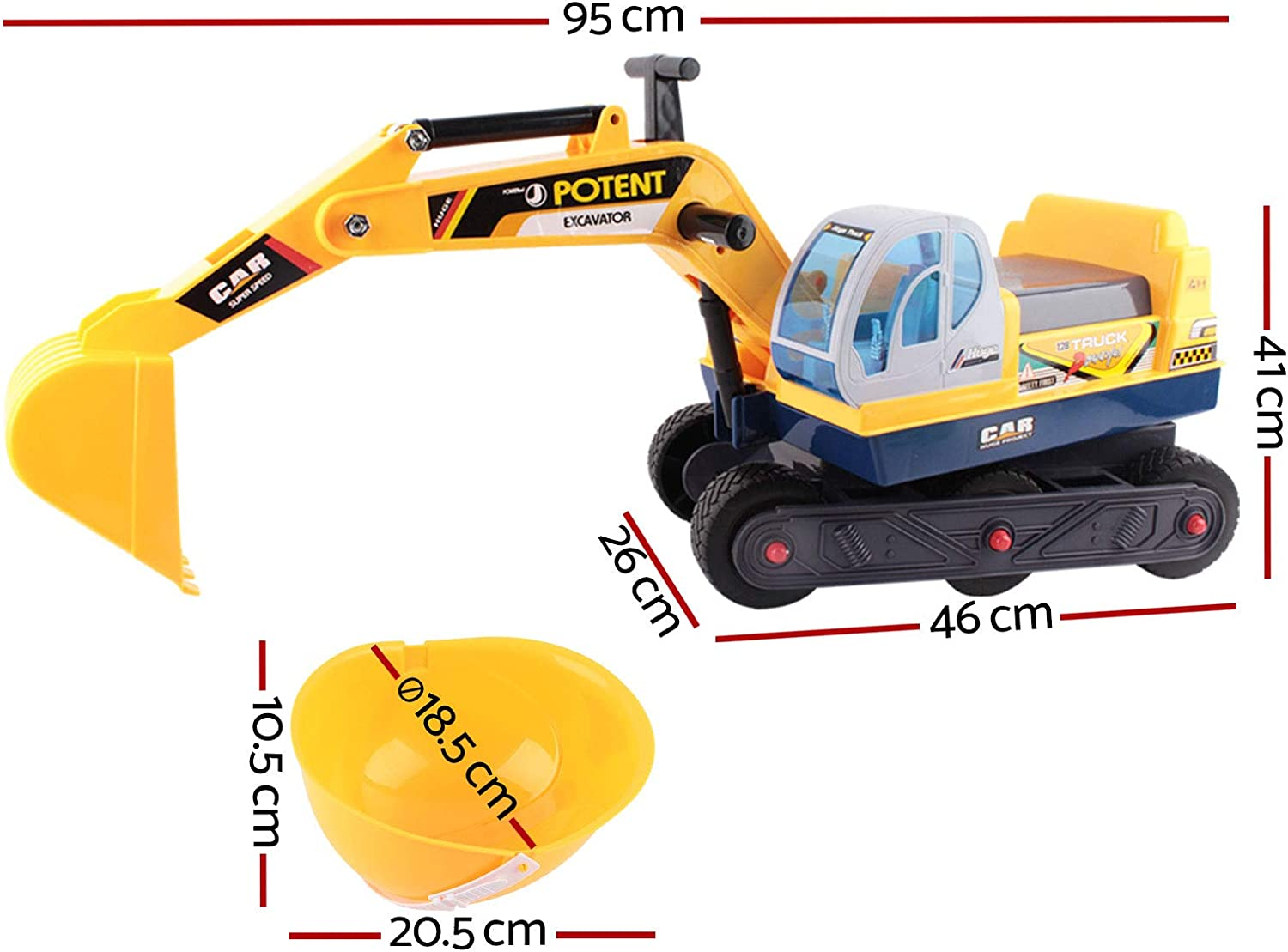 Keezi Kids Ride on Car, 30Kg Capacity Bulldozer Bumper Cars Tractor Digger Excavator Toy Sandpit Toys Kid Pretend Play Outdoor Beach Backyard Baby Plays, with Safety Helmet Anti-Slip Tyres Yellow image number 3