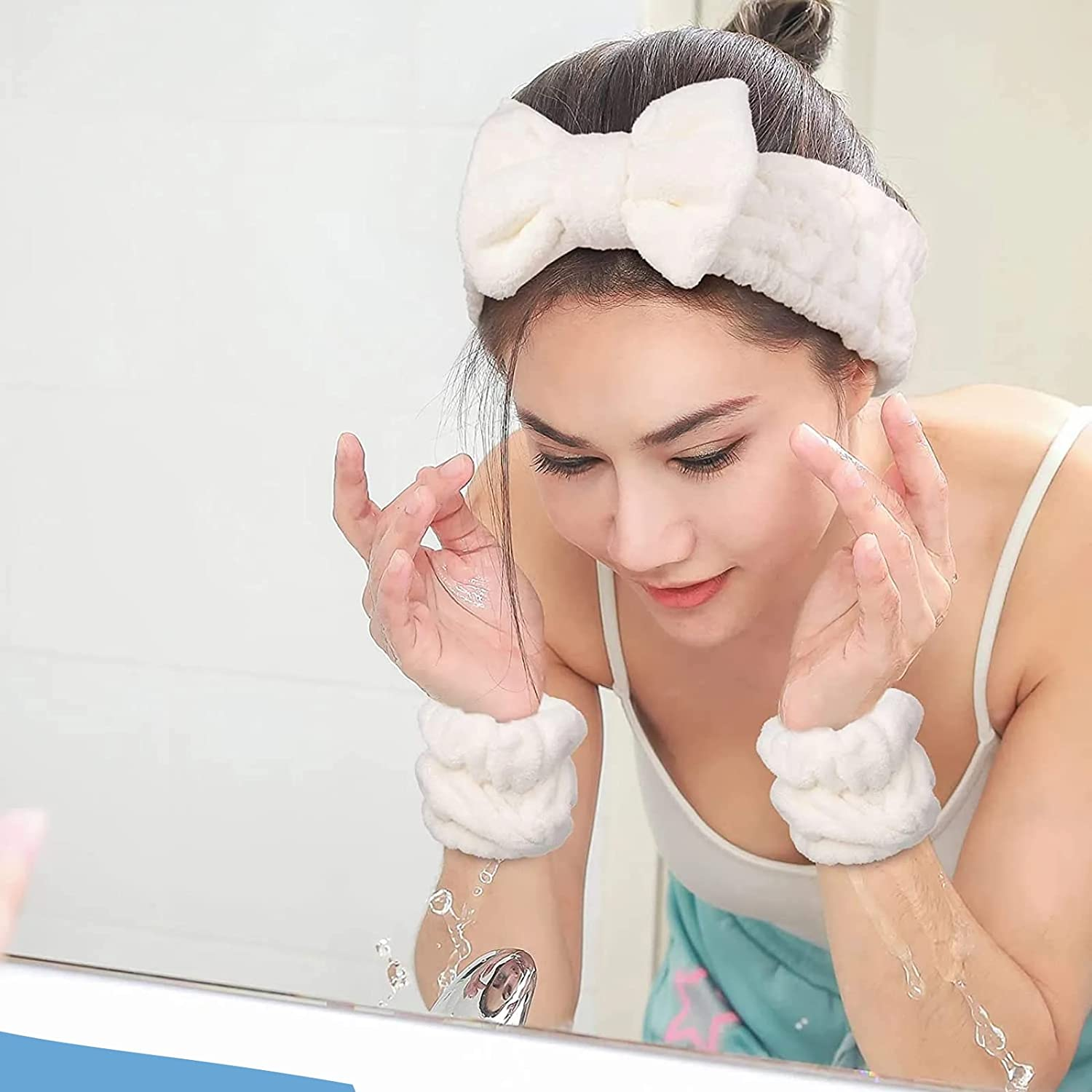 9Pieces Spa Headband Wrist Washbands - Microfiber Head Band Skincare Headbands Makeup Butterfly Headband and Wristband Set for Washing Face, Facial Wrist Towel Washbands for Women Girls image number 2