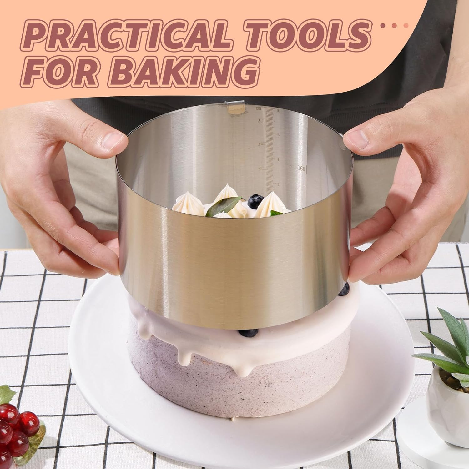 Fwqofvk 6-12 Inch round Cake Ring, Stainless Steel Adjustable Cake Mold Collar Set with Clear Cake Roll, Temperature Resistant Mousse Mold Set, Bakeware Set Tool for Chocolate Fruit Tart image number 1