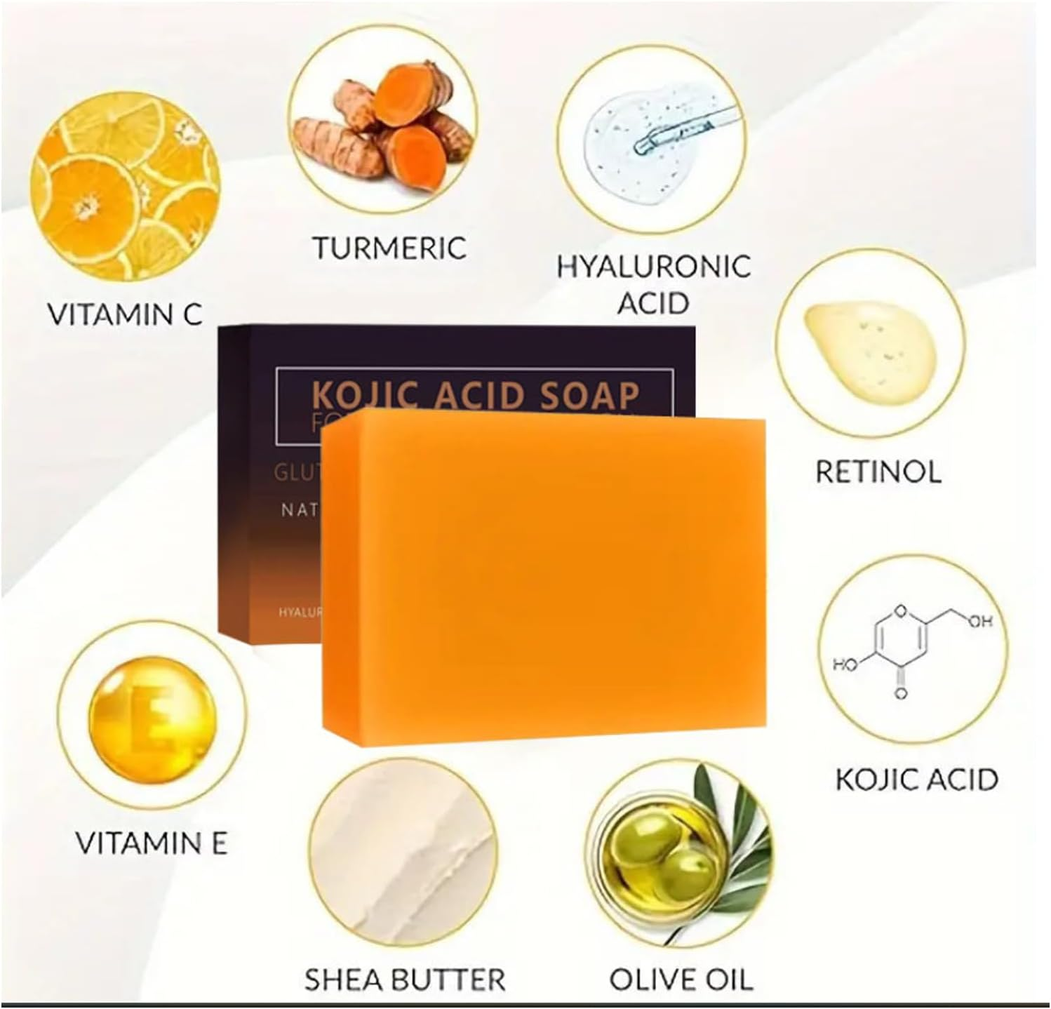 3PCS Turmeric and Kojic Acid Soap with Handmade Soap Bubble Mesh Bag,Honey Glow Lemon Turmeric Kojic Acid Soap Bar for Face and Body with Vitamin C image number 3