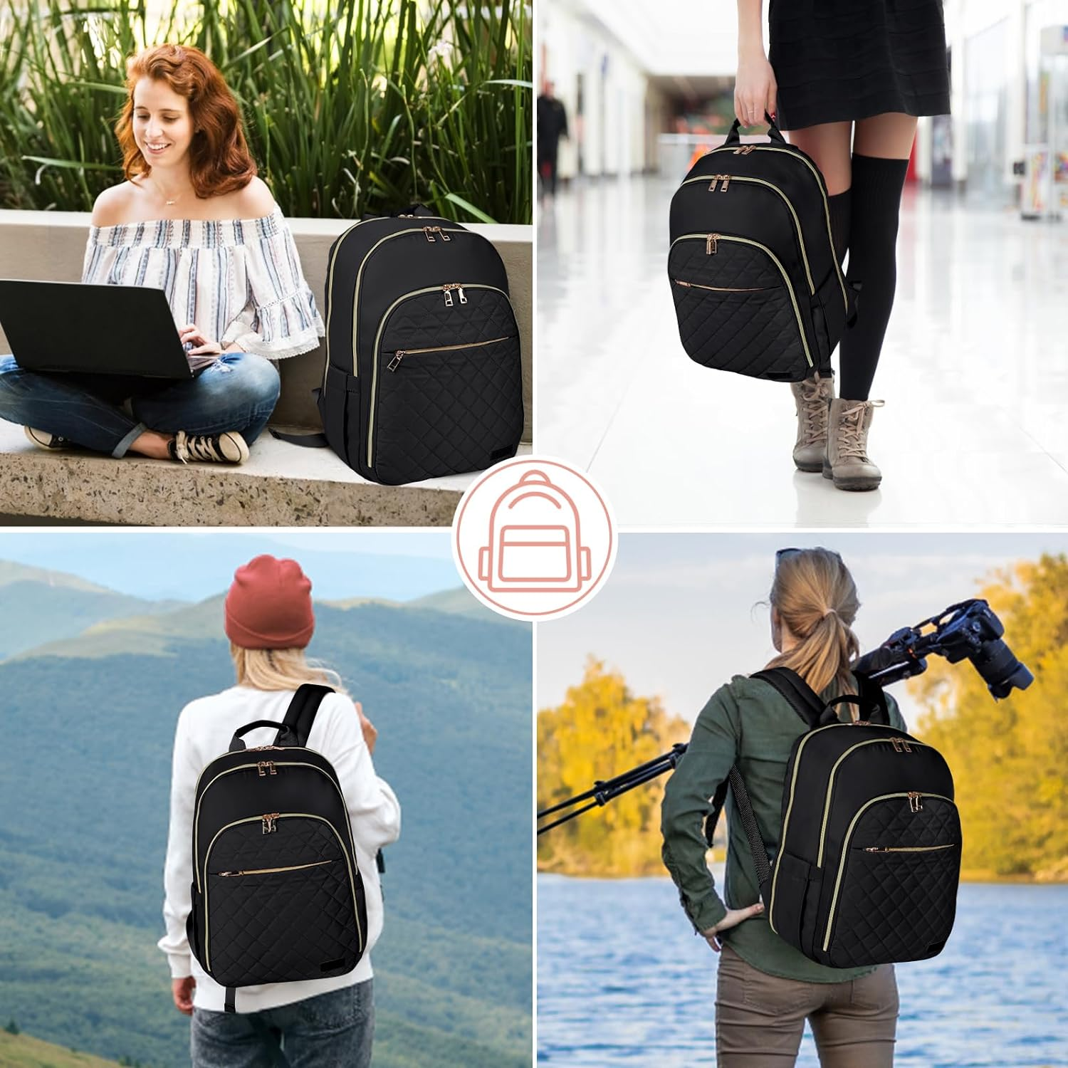 Backpack for Women Lightweight Travel Backpack Laptop Backpack 15.6 Inch Waterproof School Backpack Casual Daypack TSA Friendly Backpack image number 5