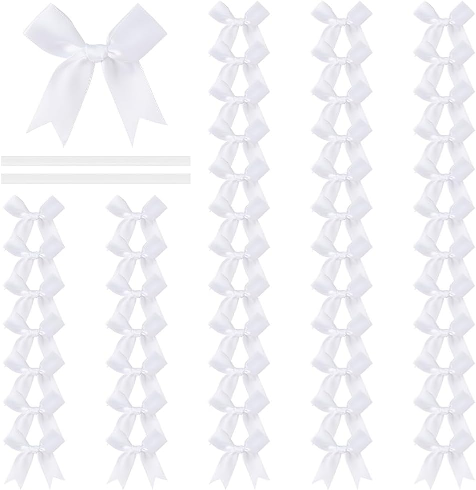 Geli Satin Ribbon Bows, Satin Bows for Gift Wrapping Tied Ribbon Bow, Bakery Candy Bags and Package Decorating Ribbon Bow for Weddings,Birthdays,Christmas,Craft,Gift Packaging (White) - Gold image number 5