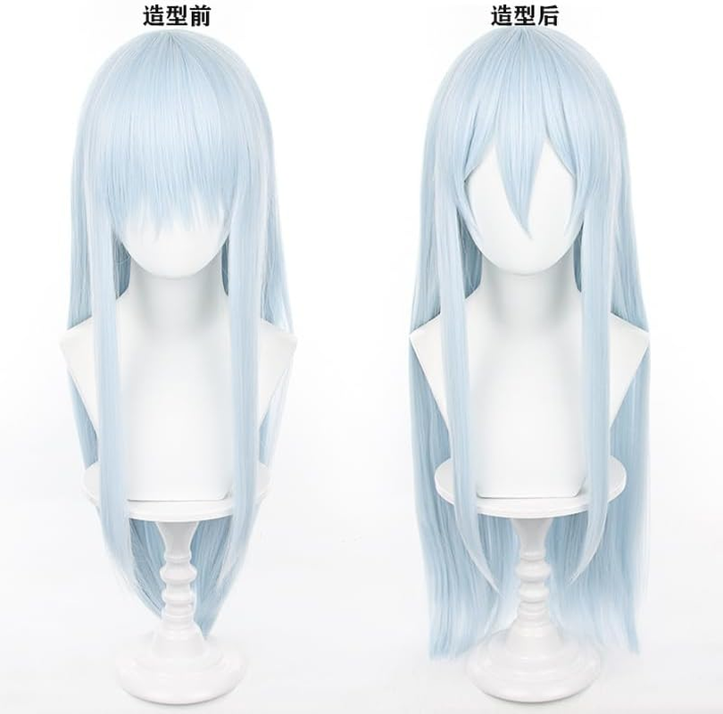 Tongtta Long Straight Anime Cosplay Wig with Bangs Halloween Party Wigs for Women Girls (Light Blue) - Light Blue image number 6