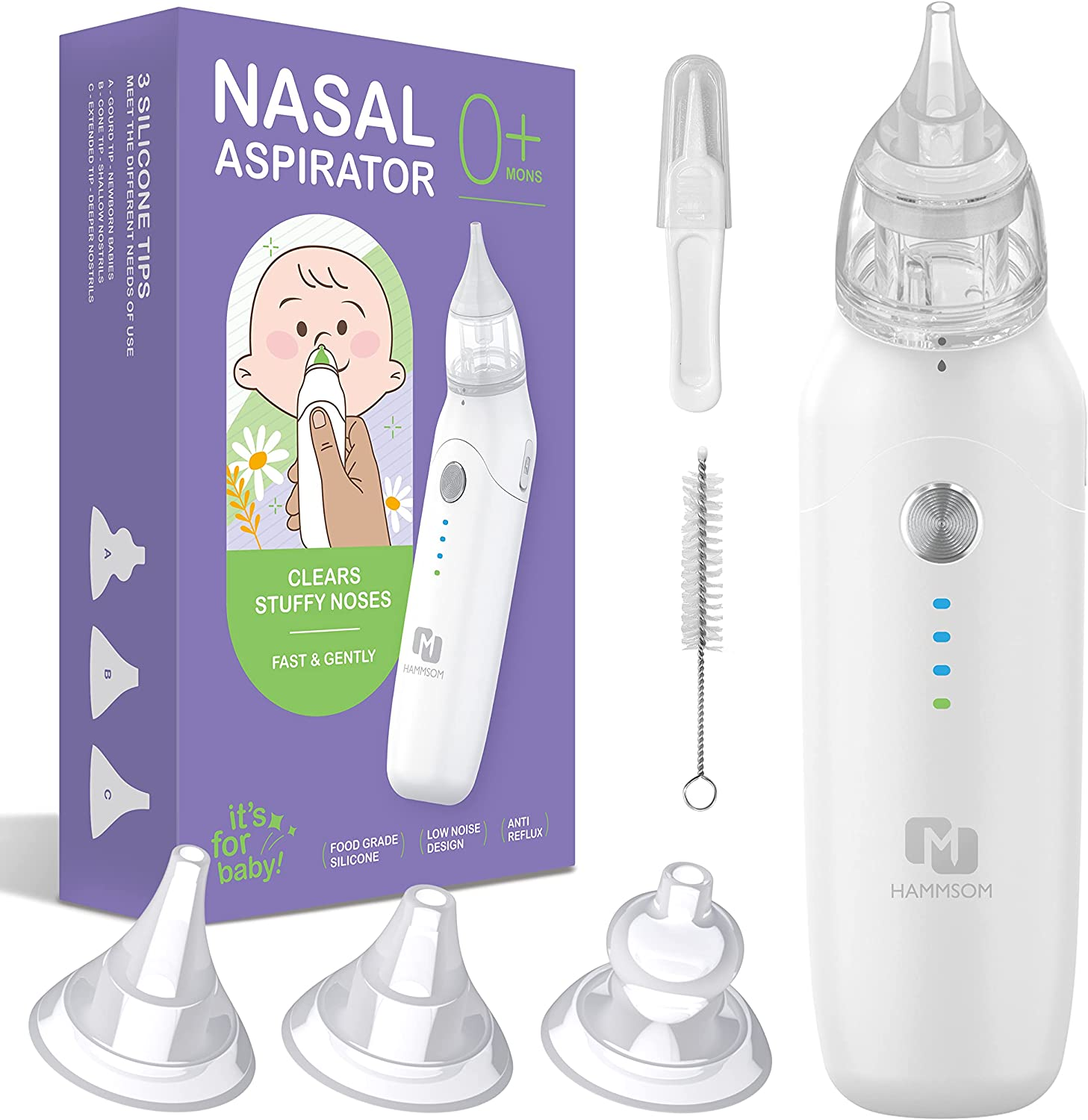 Electric Nasal Aspirator for Baby Nose Sucker,3 Different Nose Suction Nozzles, 3 Modes Snot Sucker for Baby, Deeply Nose Cleaner the Booger / Mucus / Snot,Babies Toddlers Newborn Essentials (White)