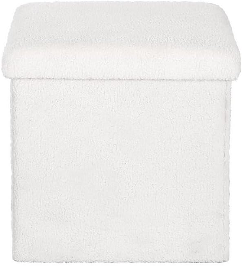 Artiss Storage Ottoman Foot Stool, Folding Lounge Foot Pouf Vanity Stool Make Up, Square Foldable Padded Seat Rest Home Decor Bedroom Hallway Office Living Room Furniture, Teddy Fabric, White image number 1