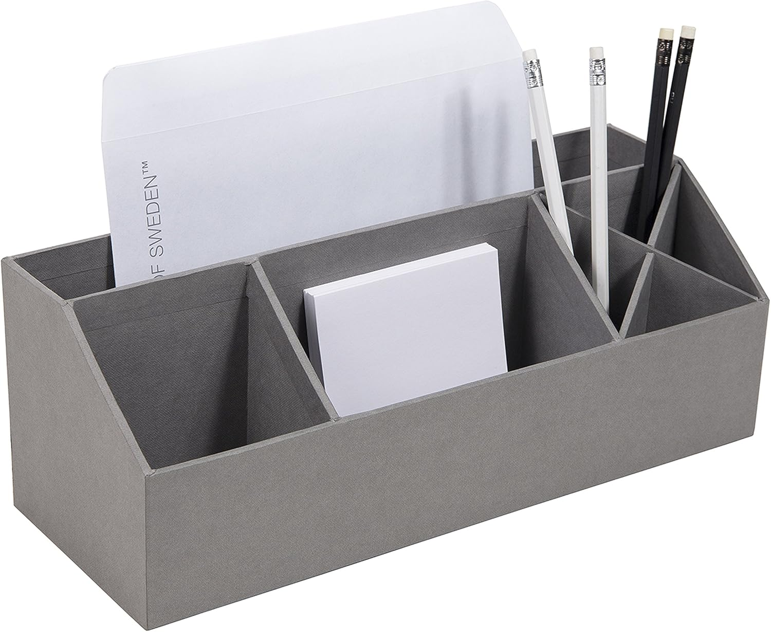 BIGSO BOX of SWEDEN ELISA Desk Organiser with 4 Compartments - Organiser System for Notes, Paper Clips, Pens Etc. - Fibreboard and Paper in Linen Look - Grey image number 6