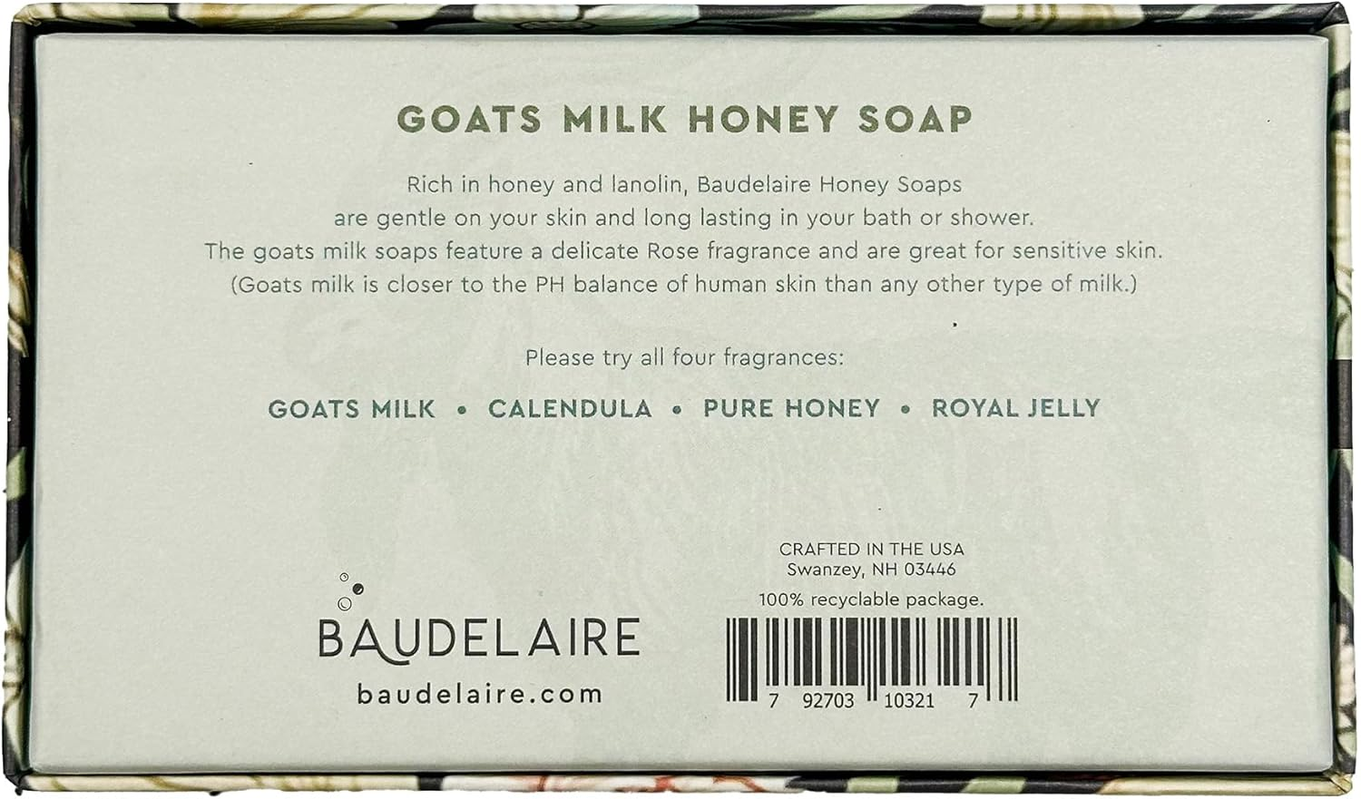 Baudelaire Honey Soap, Goats Milk, 2 Bar Set
