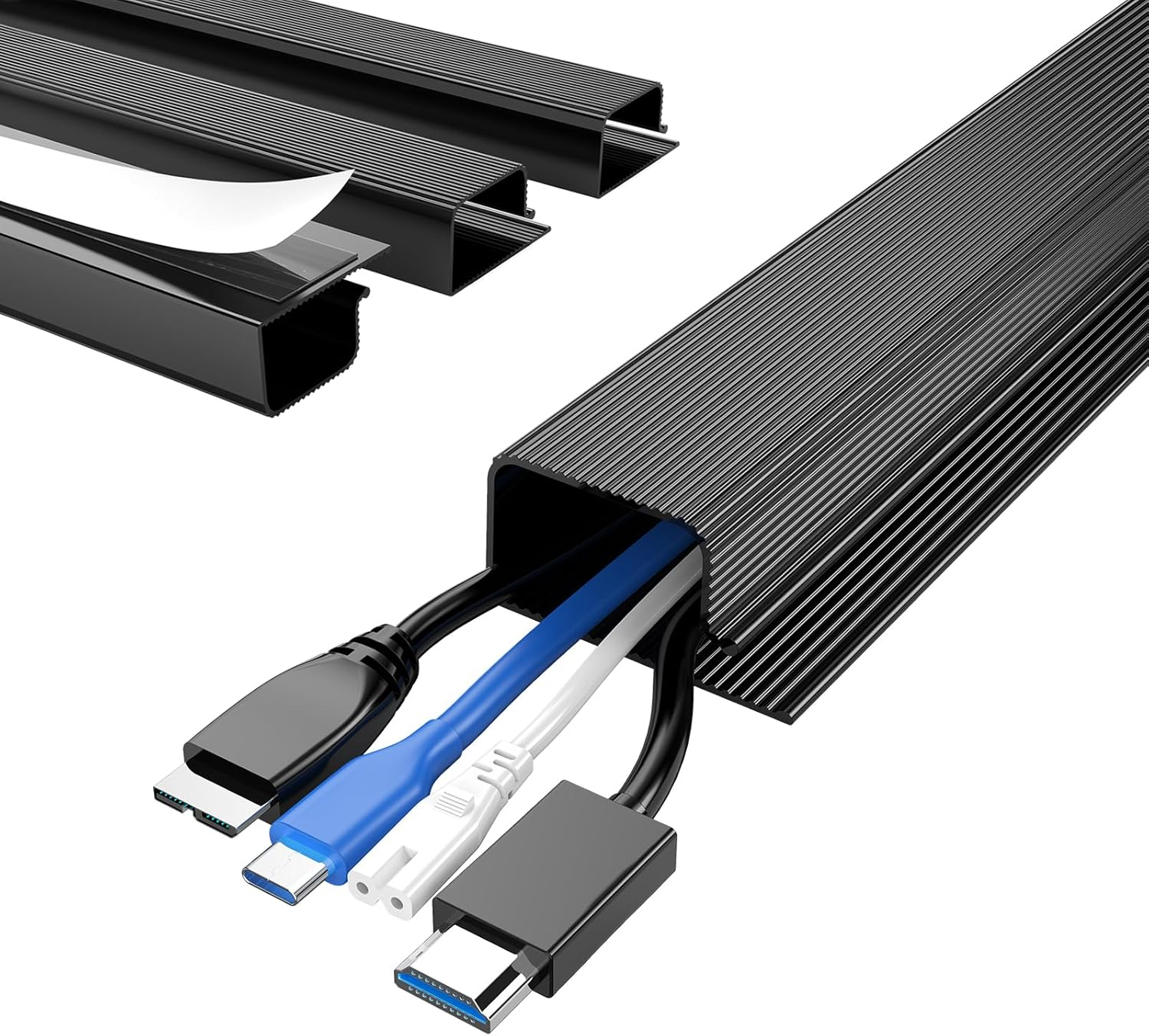 Delamu 4 Pack Cable Management under Desk - Office & Home Cable Organizer,J-Channel Cable Management for Clutter-Free Environment,Cable Management Kit,Cord Organizer for Desk,Cord Management,4X15.7In