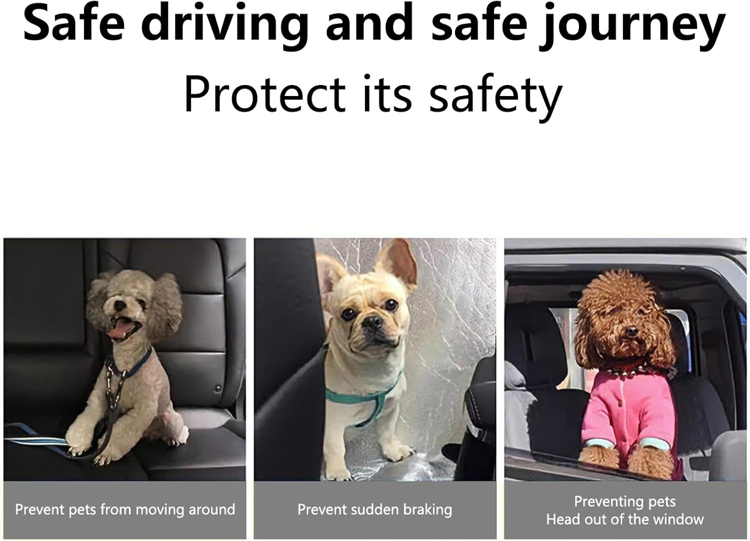 Adjustable Dog Seat Belt&mdash; 20-35 Inch Small Dog Harness with Extendable Bungee Leash .For Car Travel and Dog Carrier Pet Safety Vehicle Accessories/Black image number 4