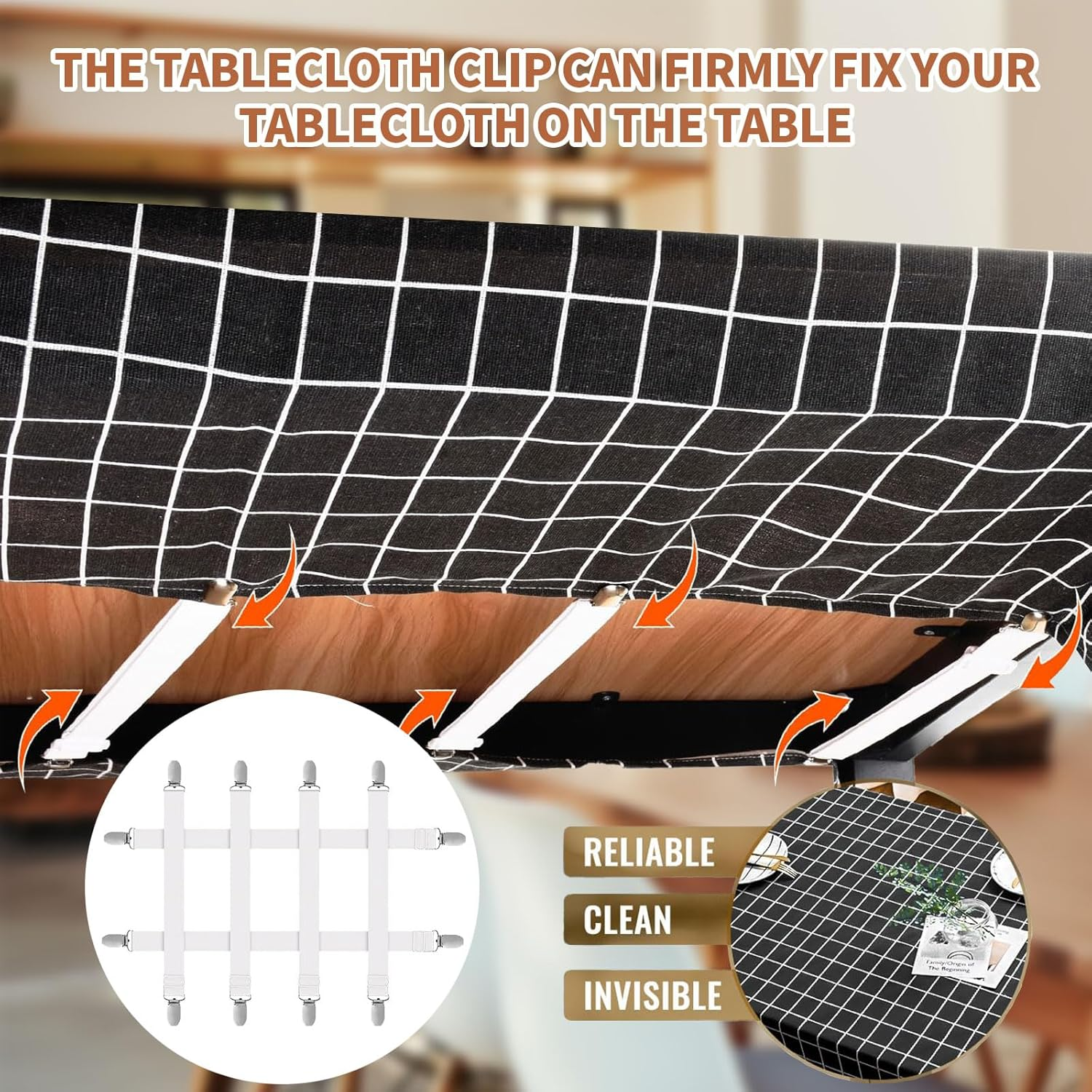 Table Cloth Holder Clips Hidden Strap 6 Pack, Adjustable Elasticity Picnic Tablecloth Clip Indoor Outdoor Large Clamp for Thick Tables Bench Cover Party Restaurant Camping RV Essential Accessories image number 3
