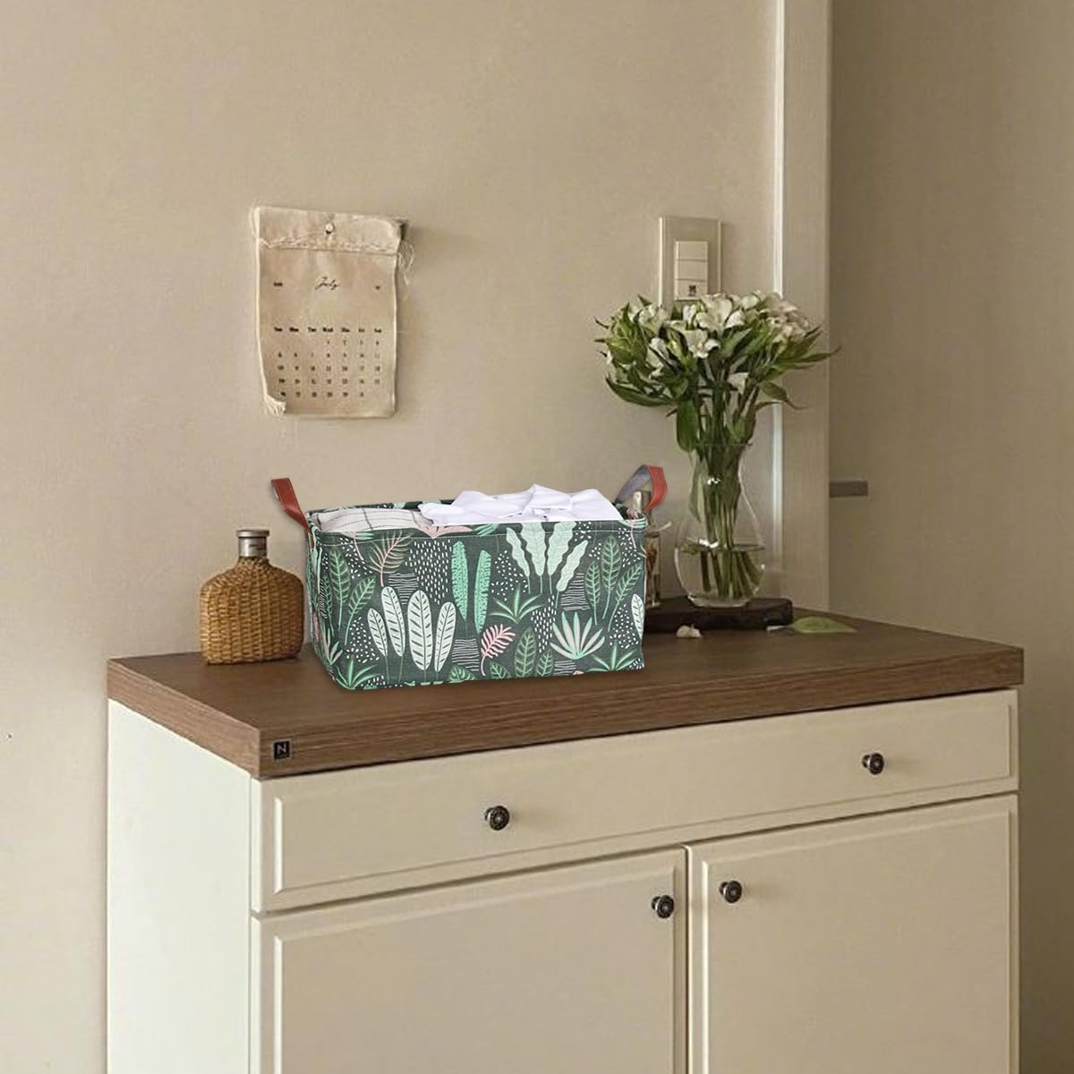 AIMALL 2PCS Cotton and Linen Storage Basket, Large Capacity Waterproof and Moisture-Proof Storage Box for Socks, Cosmetics, Clothes, Toys, 14.9 X 10.23 X 9 Inches, Multi-Purpose Organizer - Dinosaur image number 7