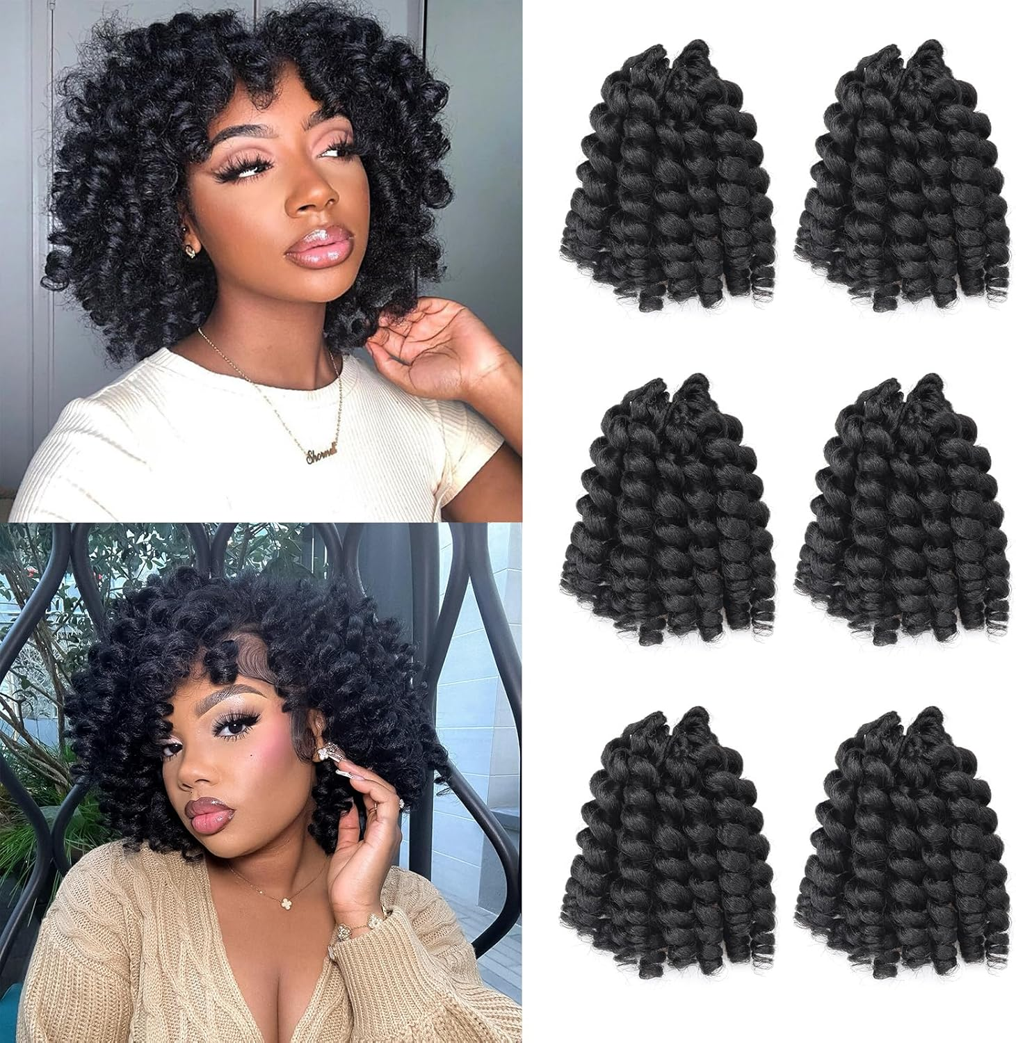 Roktress 6 Packs 8 Inch Jamaican Bounce Crochet Hair Jumpy Wand Curl Crochet Hair African Ombre Kanekalon Synthetic Crochet Braiding Hair Extensions for Black Women (8" 6Packs, 1B#)