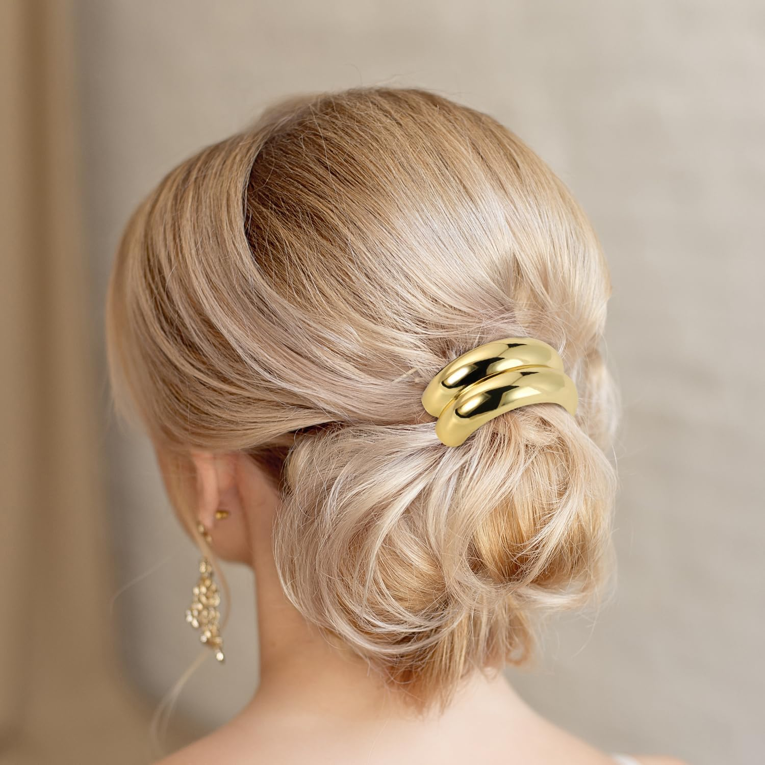 Hair Cuffs for Ponytails, Metal Hair Ties U-Shaped Ponytail Hair Bands Fashion Ellipse Elastic Hair Band Retro Temperament Headband Ponytail Cuff for Women (Gold)