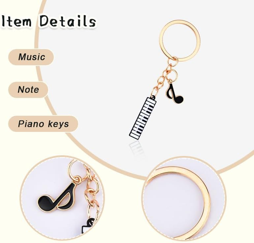 Yaozeio Gold Music Themed Gift Keychain for Music Lovers Teacher Musical Note Key Ring for Student Christmas Birthday Gifts for Musician Piano Players Keyboard Piano Keychain Musical Gifts image number 3
