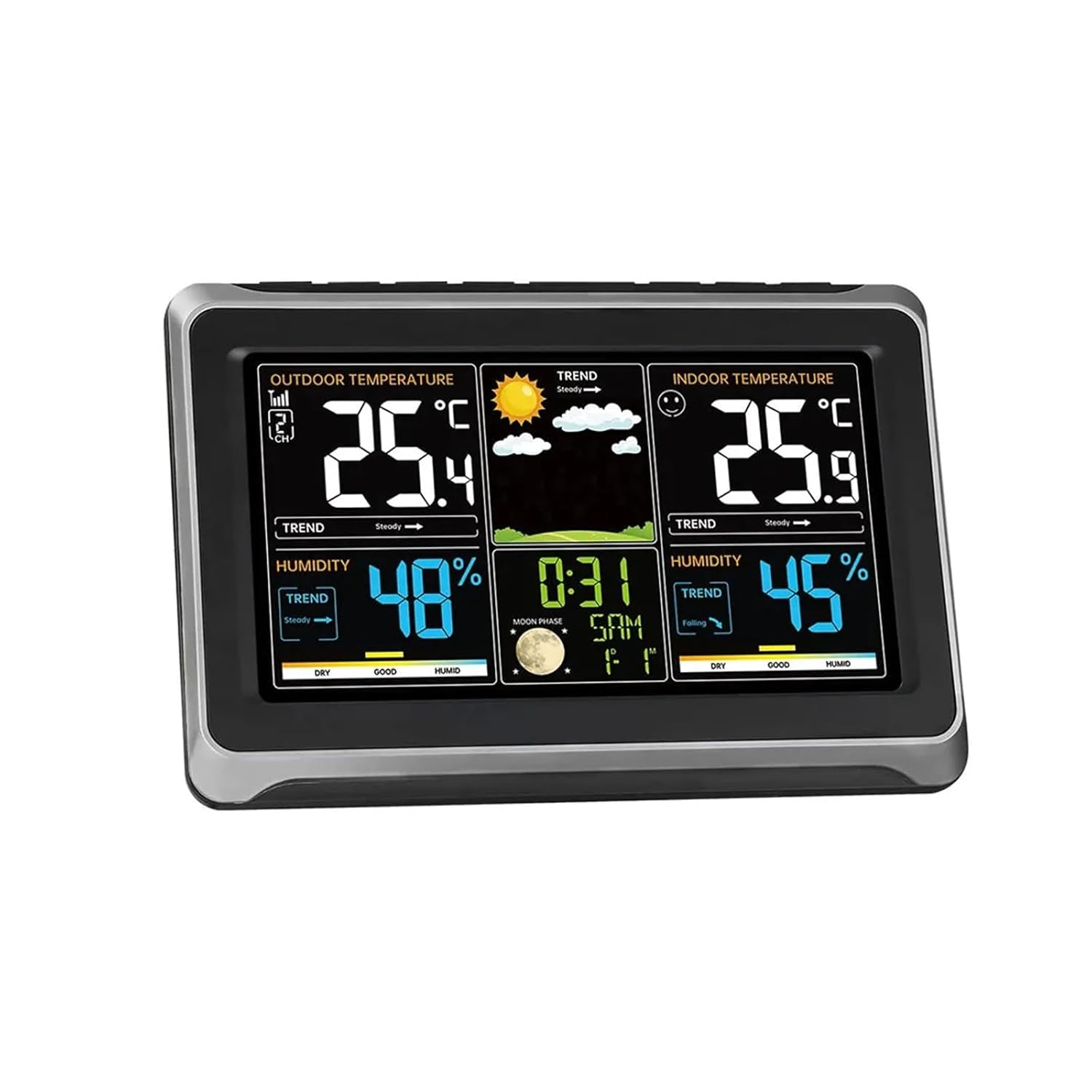 Weather Station Wireless Indoor Outdoor Thermometer, Color Display with Barometer, Calendar, Adjustable Backlight