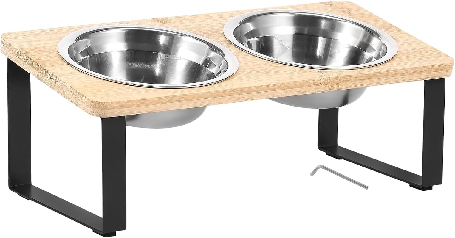 Elevated Cat Bowls, Raised Cat Bowls with Stand, Non Slip Tilted Cat Bowl Set, 15&deg;Tilted Stand anti Vomiting Raised Cat Dishes for Food and Water, 2 Stainless Steel Bowls for Cats and Puppy. image number 3
