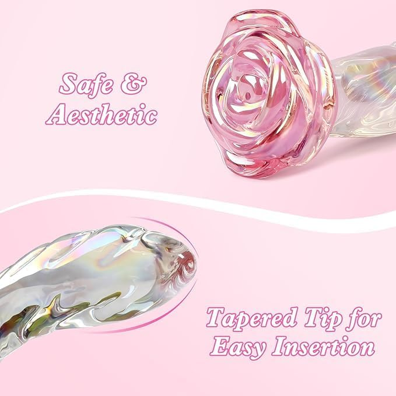 7.2 Inches Glass Dildo, Anal Butt Plug Toy Large, Rose Adult Toy Tool for Women, Crystal Clitoral G Spot Stimulator, Prostate Massager