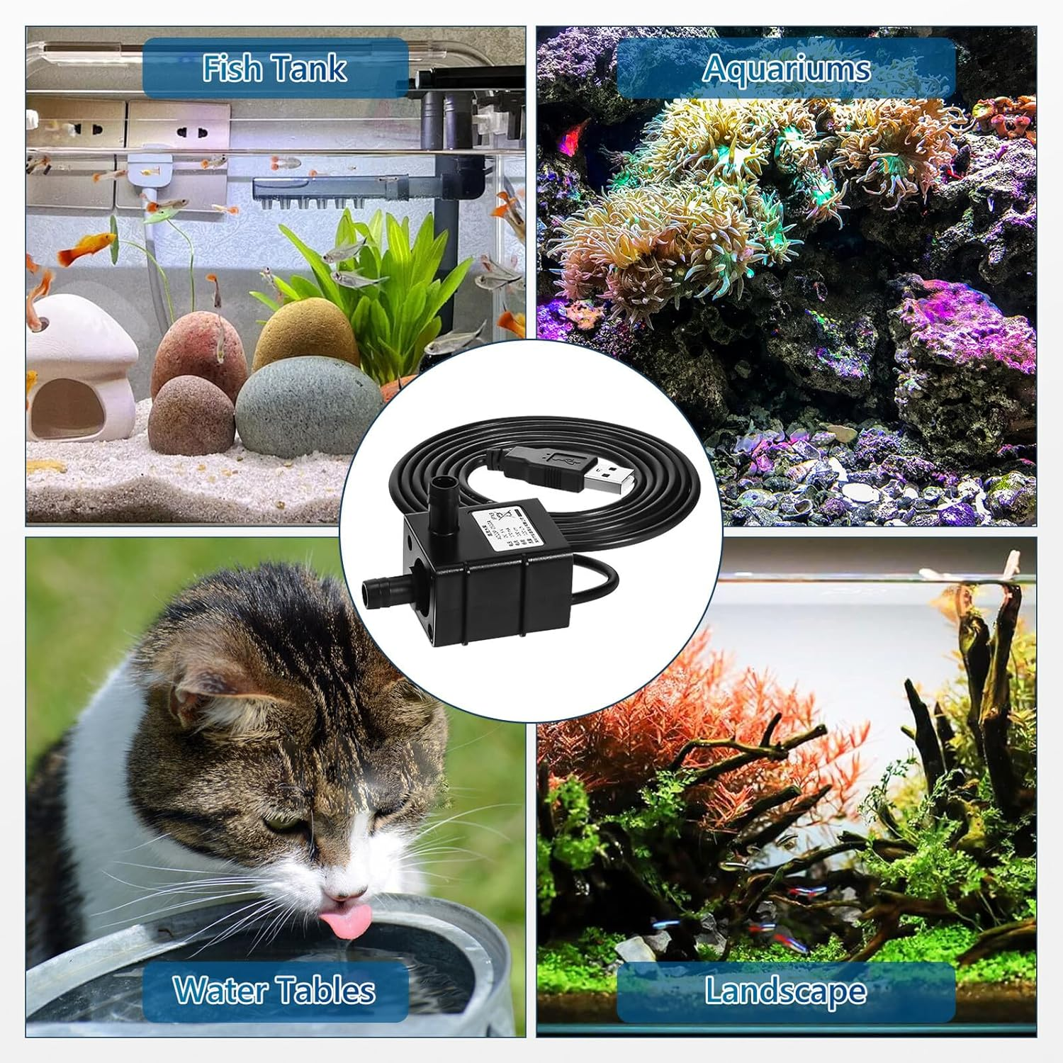 UPKOCH USB Mini Submersible Water Pump for Aquarium Fish Tank Portable Pet Fountain Pump with Multi-Function Oxygenation Filtration and Water Circulation Plastic Overheat Protection image number 5