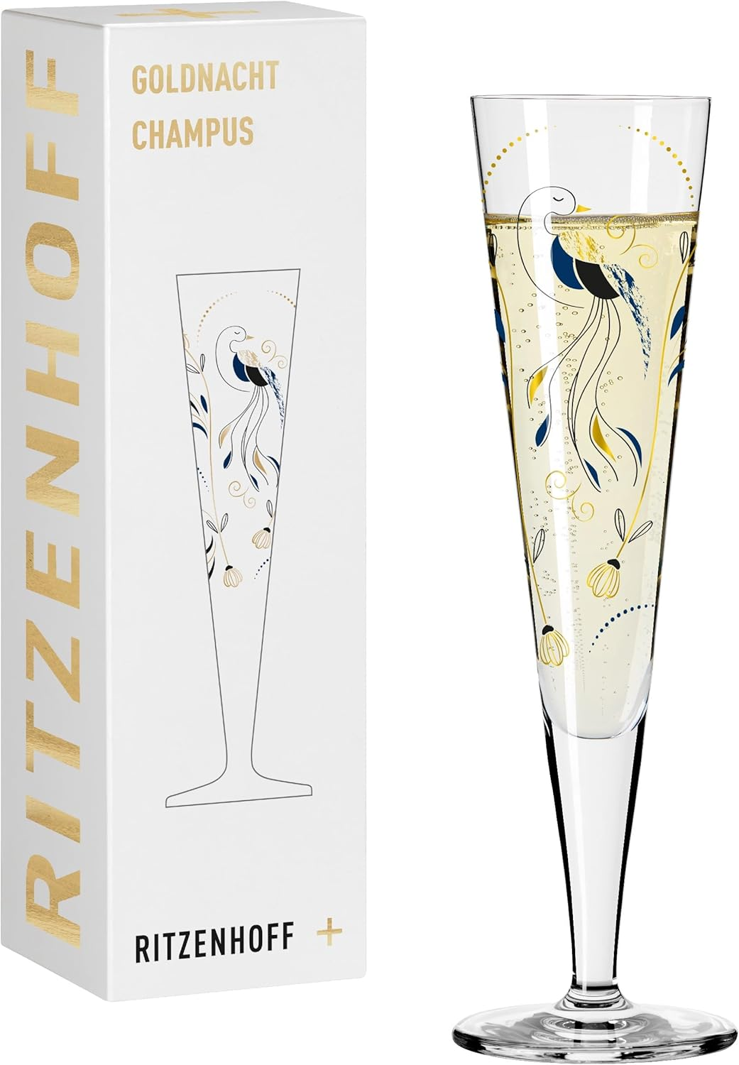 RITZENHOFF Goldnacht No. 43 1071043 Champagne Glass 200 Ml Designer Piece with Real Gold Made in Germany Gold