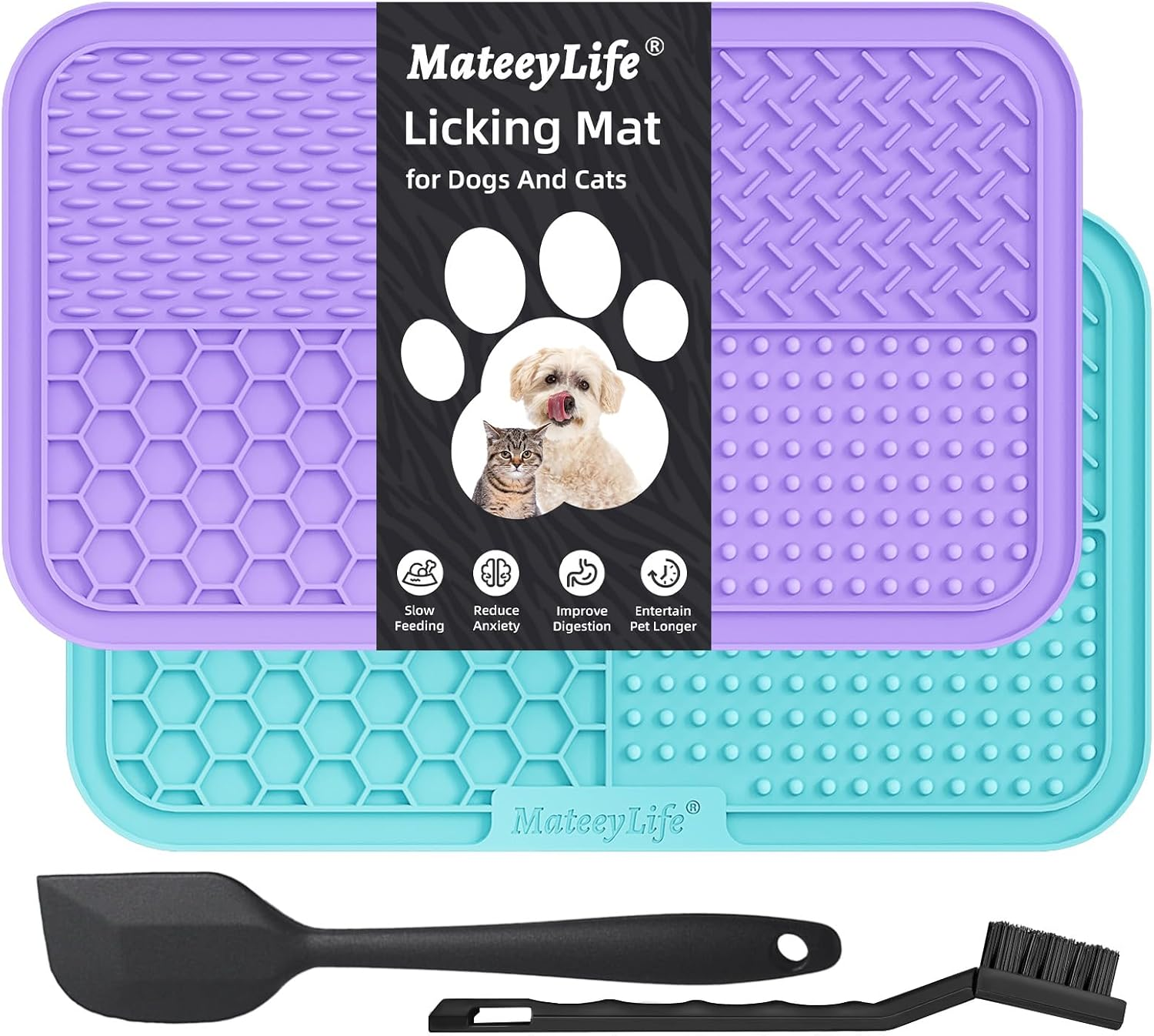 Mateeylife Large Lick Mat for Dogs with Suction Cups, Slow Feeder Bowl, Anxiety Relief Toy, Enrichment for Bathing, Cat Pad for Boredom