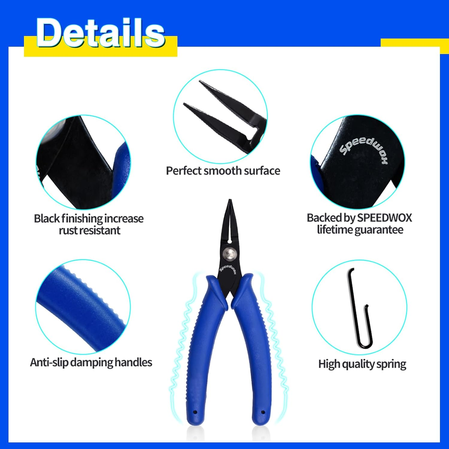 SPEEDWOX Mini Flat Nose Pliers Micro Chain Nose Pliers Needle Nose Pocket Plier Small Smooth Jaw Precision Miniature Fine Pliers Jewelry Making Tool, High Carbon Steel, Blue, 5.5" Chain Nose image number 5
