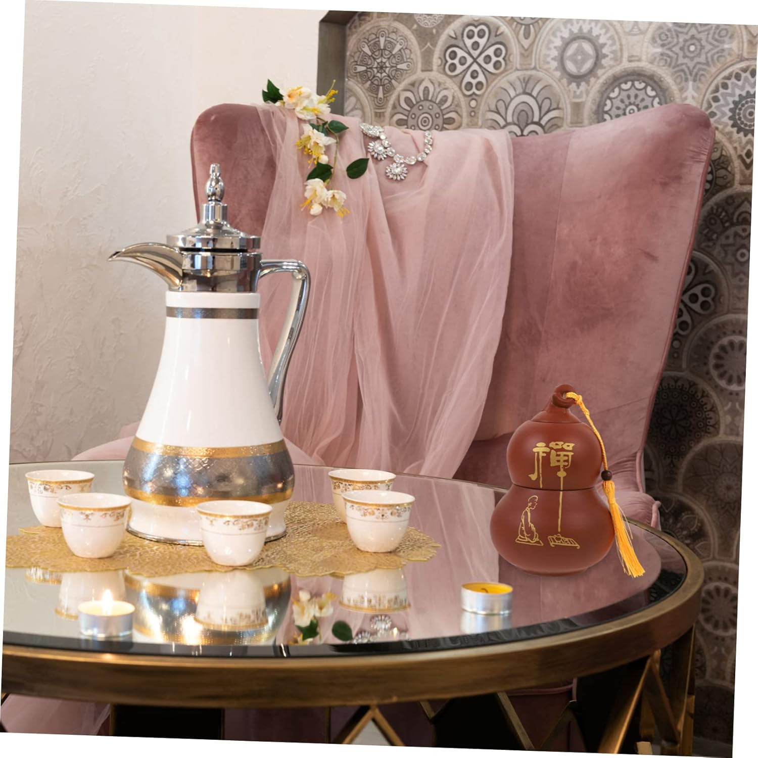 COLLBATH Ceramic Tea Storage Jar Vintage Double Gourd Design for Loose Leaf Tea Moisture Canister Functional Home Organizer image number 6