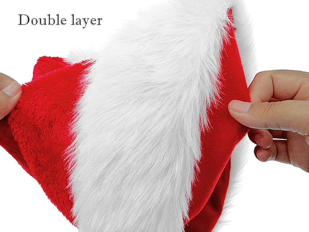 2Pcs Children Christmas Santa Hat,Kids' Double-Layered Luxury Plush Christmas Santa Claus Xmas Cap Hat image number 6