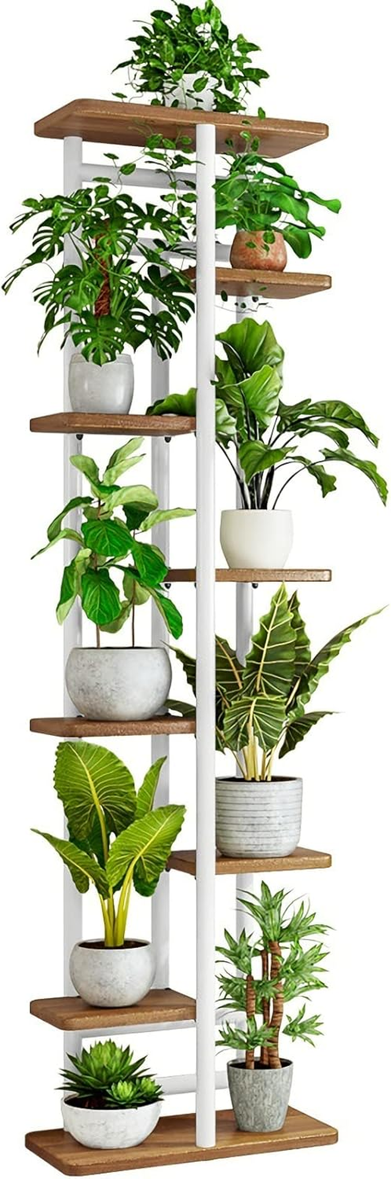 YOCOMEY Wood 8 Tier 9 Potted Tall Plant Stand Metal Rack, Multiple Flower Pot Holder Shelves Rack, Planter Shelf Display Rack Storage Organizer for Balcony Garden Indoor Outdoor Corner(Black)