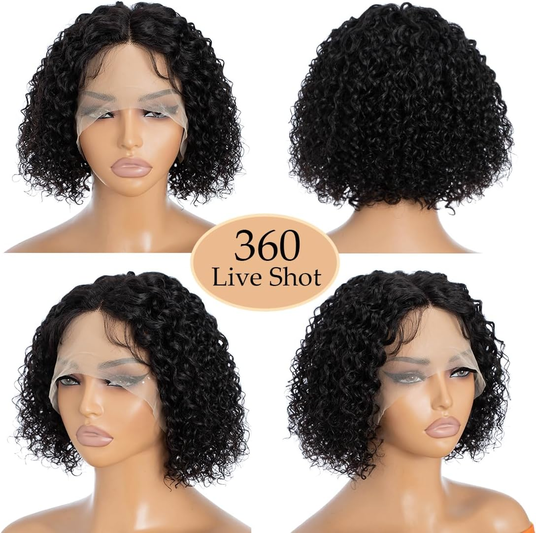 Short Kinky Curly Lace Front Wig, 8 Inch Bob Deep Curly, 13 X 4 X 1 HD Lace Front Wig for Women, Brazilian Virgin Human Hair Wigs with Fringe, Natural Looking