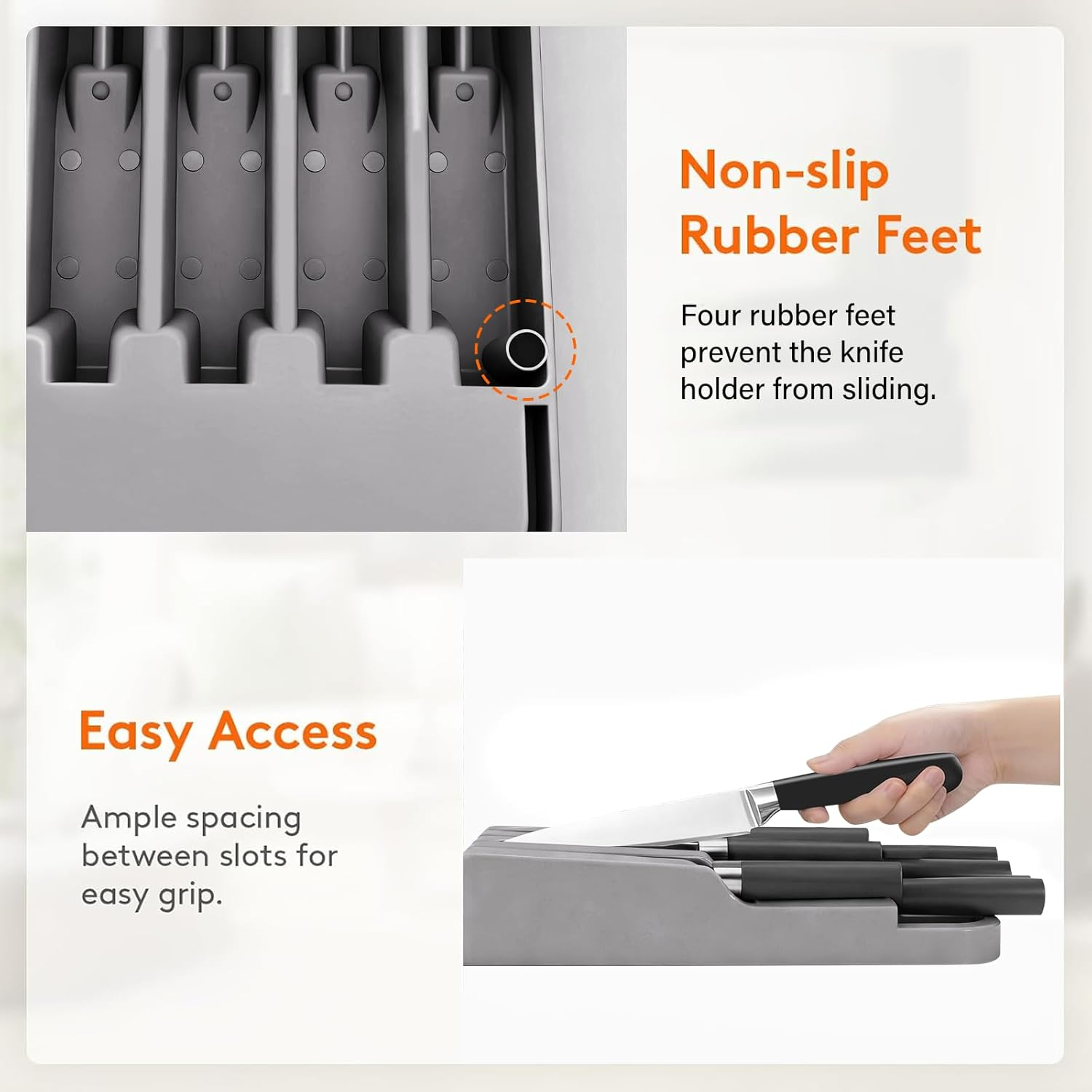 In-Drawer Knife Block, 2 Tier Knife Drawer Organizer for Kitchen, Knife Holder Drawer Insert with 9 Slots, Kitchen Organisation & Drawer Storage for Kitchen Countertops, Drawers image number 6