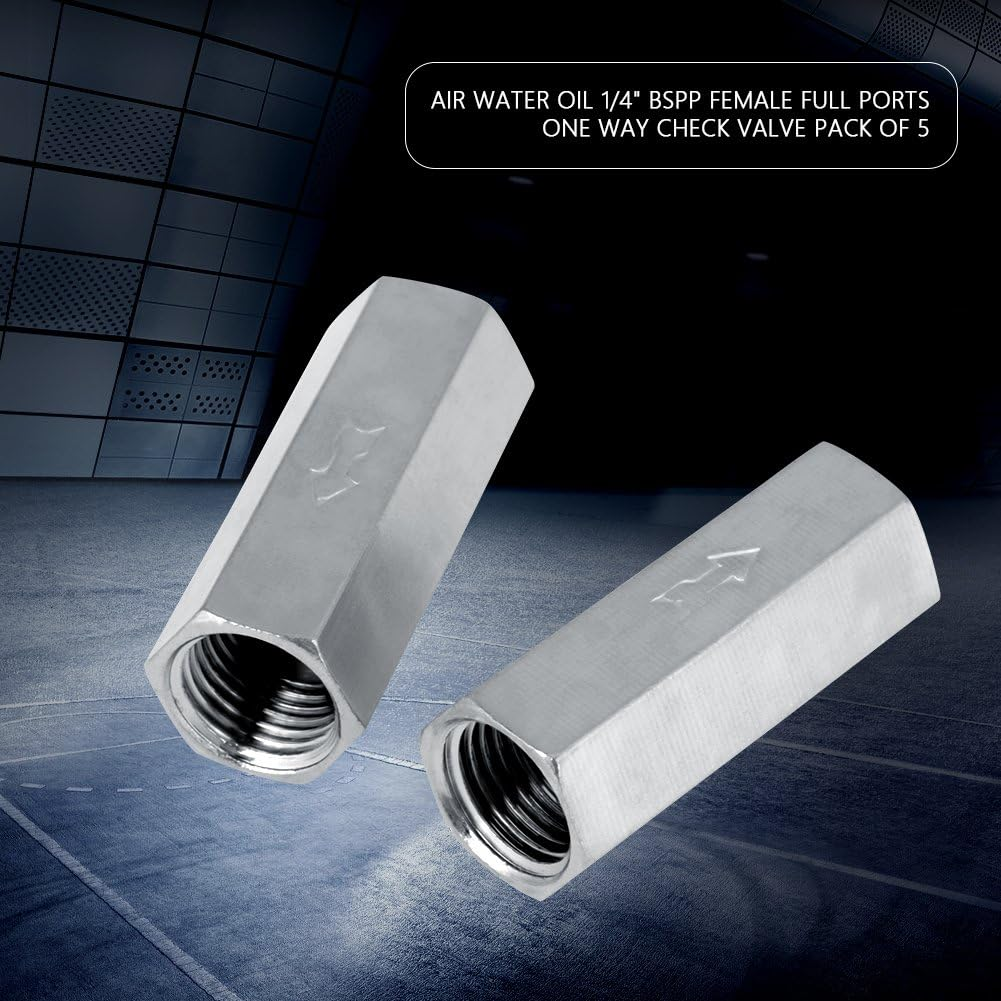 5Pcs 1/4'' Female Threaded Hex Full Port One Way Air Check Valve Non-Return Valve image number 6