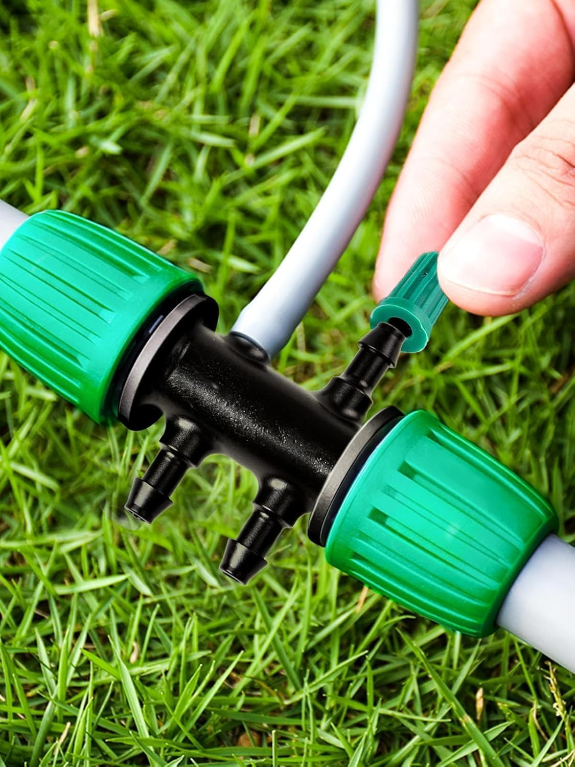Kalolary 20PCS Barbed Tee 1/2" to 1/4" Drip Irrigation Fittings, Anti-Drop Barbed Hose Parts Connectors for 12Mm/16Mm to 4Mm/7Mm Drip Systems 6 Way Adapter（Green） image number 1