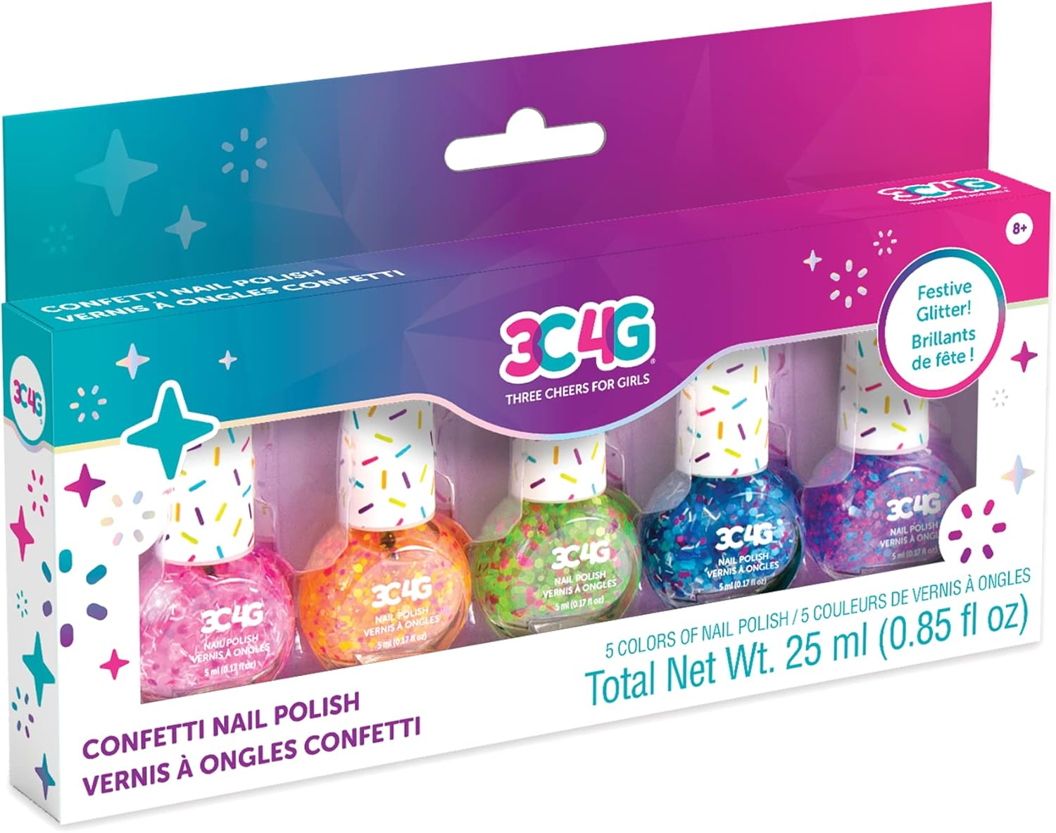 Three Cheers for Girls - Confetti Nail Polish Set - Nail Polish Set for Girls & Teens - Includes 5 Colors - Non-Toxic Nail Polish Kit for Kids Ages 8+ image number 4