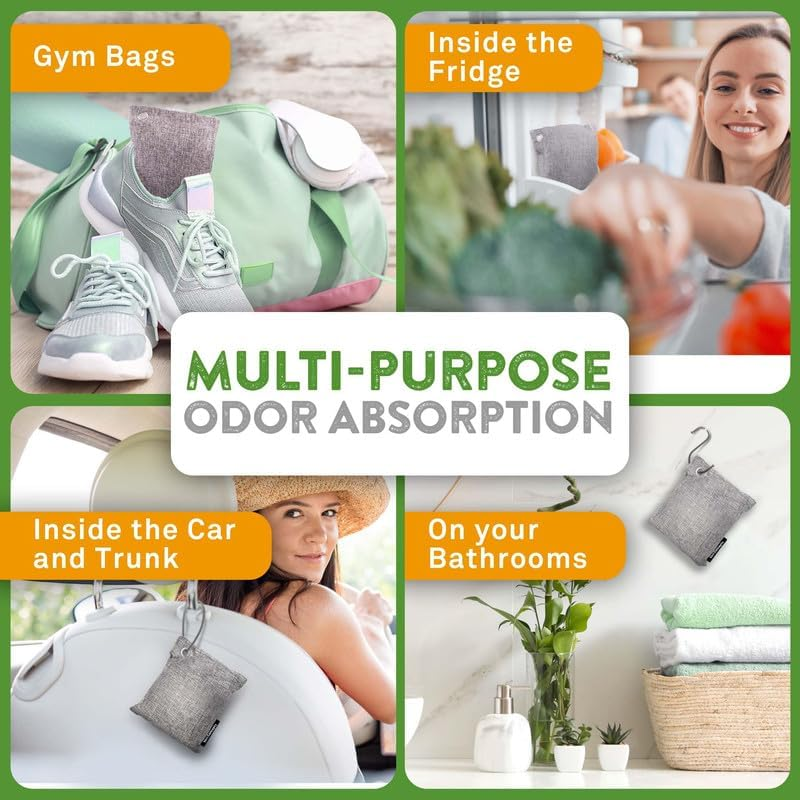 Bamboo Charcoal Air Purifying Bag (4 Pack), Eliminate Bad Odors, Activated Charcoal Odor Absorber (200G), Charcoal Air Freshener Bags for Car, Home, Closet, Gym Bag and More, Charcoal Deodorizer Bags image number 5