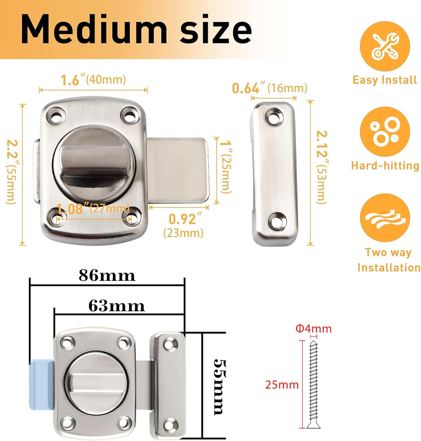 Alise Gate Latch Slide Bolt Latches Lock for Door,Double Sided Rotate Gate Latches for Barn,Shed,Fence, Garage,Front Door,Toilet Door, Pet Door,Brushed Finish