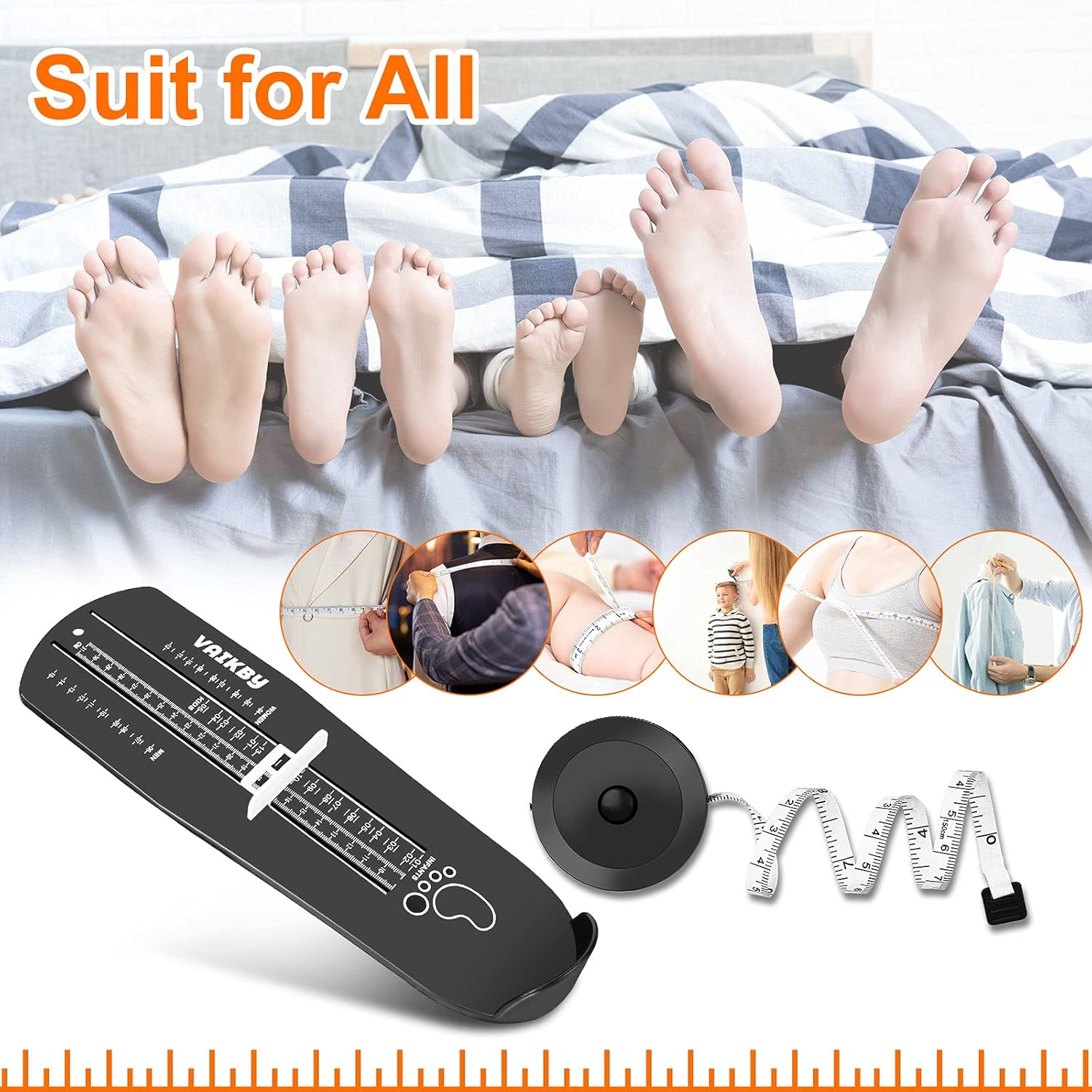 Vaikby Foot Measurement Device, Shoe Sizer Measuring Devices Ruler Sizer for Kids Adults, Buy Kids Shoes Online Simply with a Foot Measuring Device, Black, All image number 5